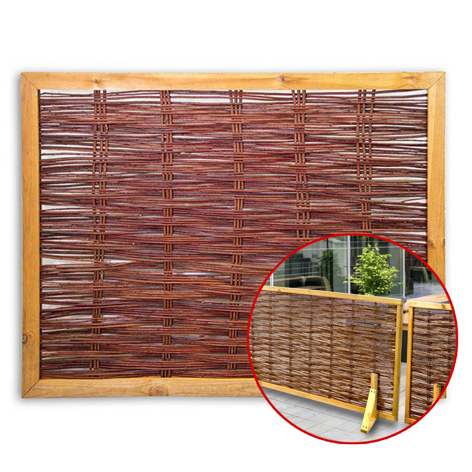 NOOR Sichtschutzelement Mobile Trennwand aus Weide - passender Standfuß separat erhältlich, Mobile Trennwand 90x120 cm - Standfuß 50x6 cm