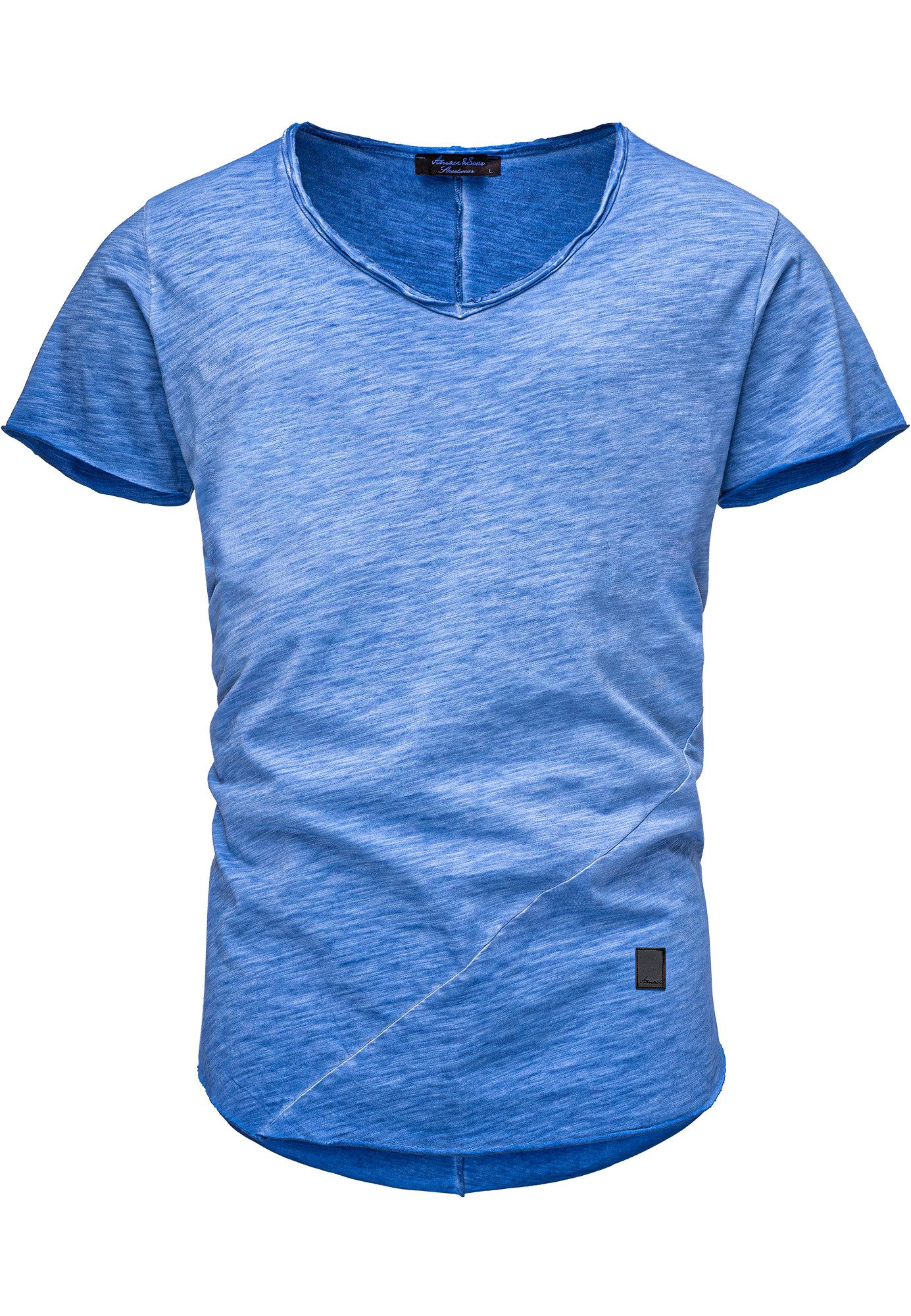 Amaci&Sons T-Shirt NYC Basic Oversize T-Shirt mit V-Ausschnitt Herren Oversize Vintage Verwaschen V-Ausschnitt Shirt