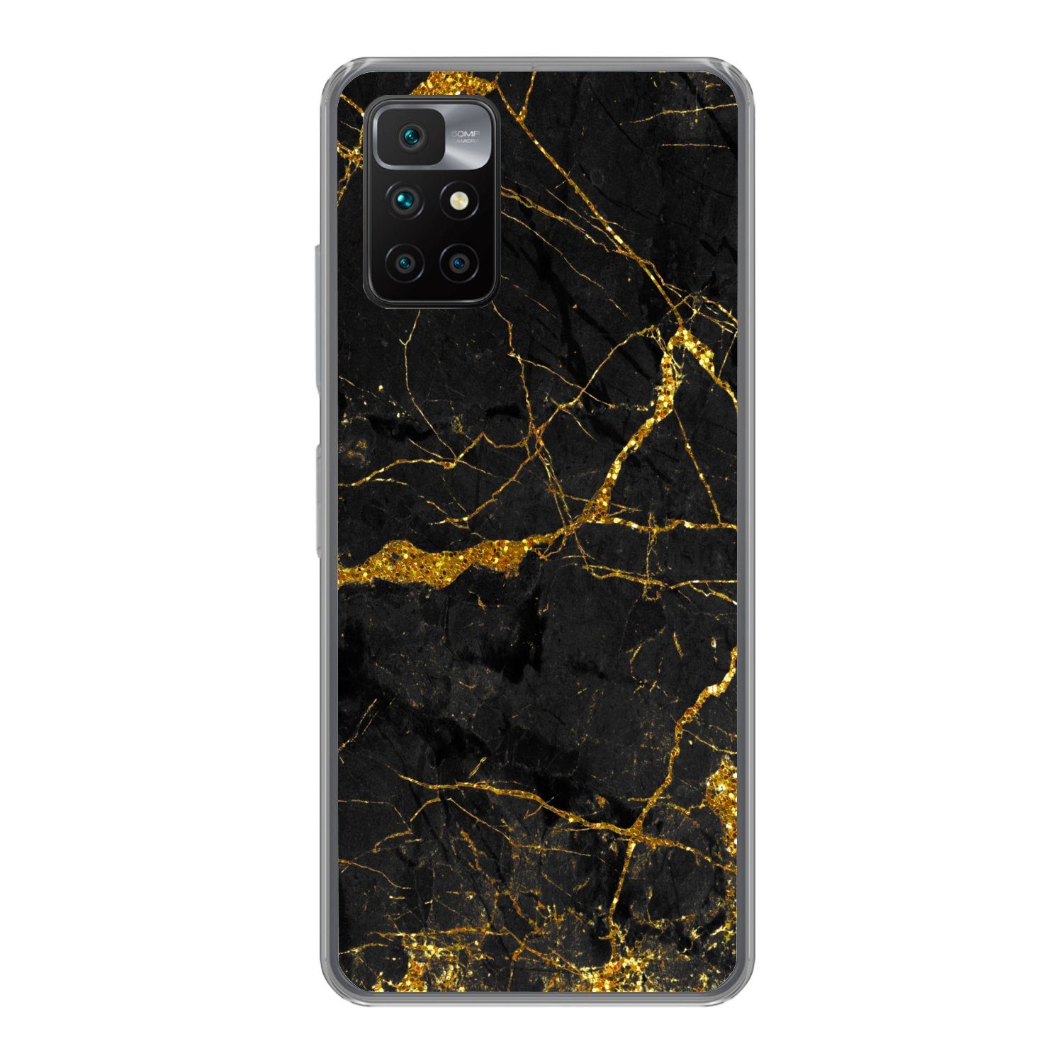 MuchoWow Handyhülle für Xiaomi Redmi 10 Marmor - Gold - Schwarz - Marmoroptik - Luxus - Gl, Phone Case, Silikon, Schutzhülle Dünn
