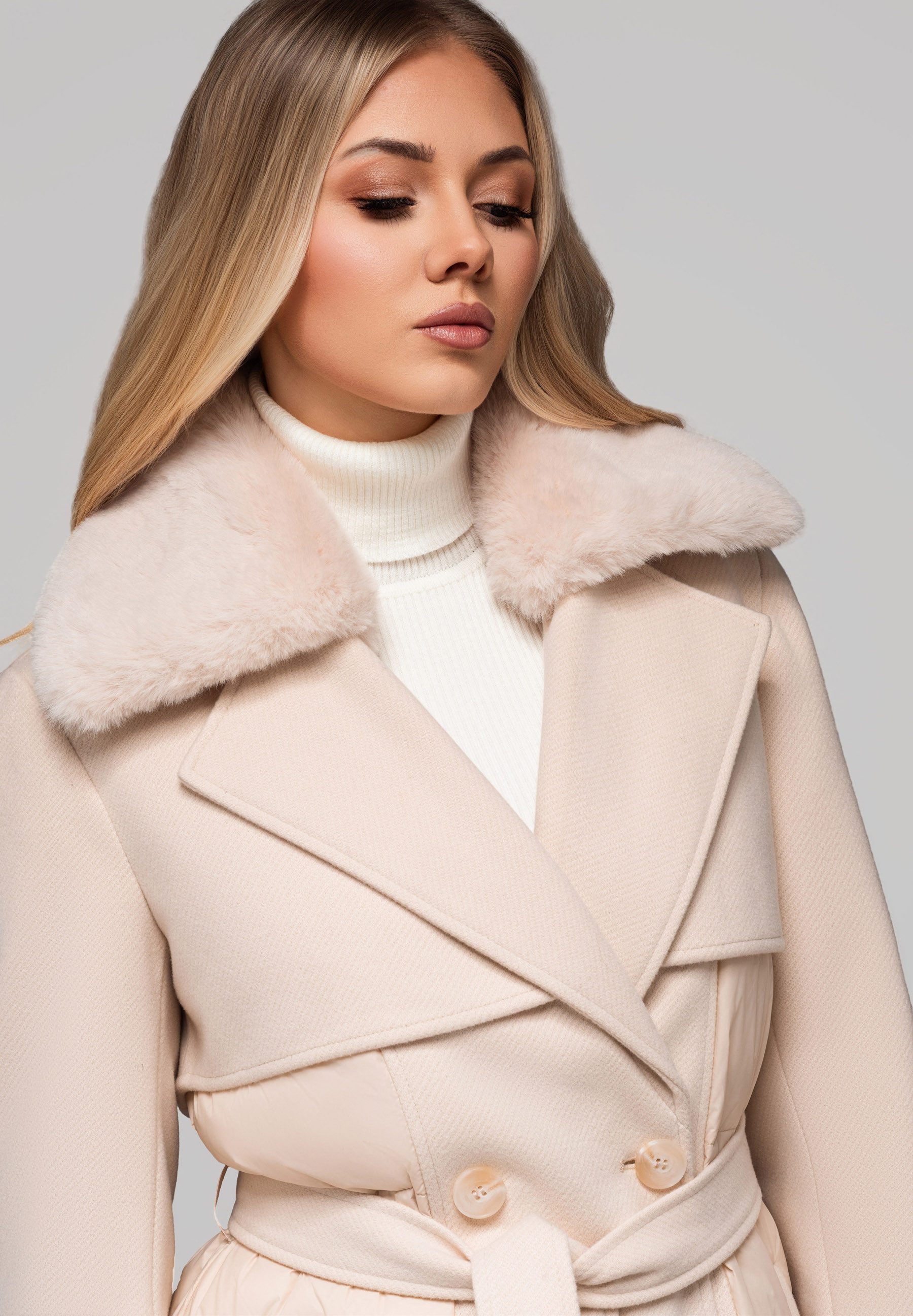 OMBRE Wintermantel Eleganter Mantel in Stepp-Optik mit Kunstpelzkragen günstig online kaufen