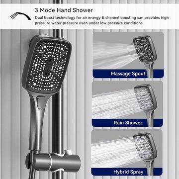 LNXGJJ Duschsystem mit Thermostat Anthrazit Duscharmatur Komplettse Regendusche Duschset, mit Digitalanzeige, 310x200mm Duschkopf, 3 Modi Handbrause, Wasserfall