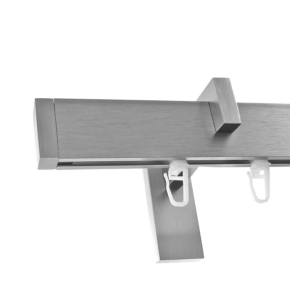BASIT Gardinenstange eckig Innenlauf Edelstahloptik 30x14 mm mit Wandträgern 400 cm E90, Ø 30 mm, 1-läufig, verschraubt, Aluminium, H90 400 cm E90 Kappe