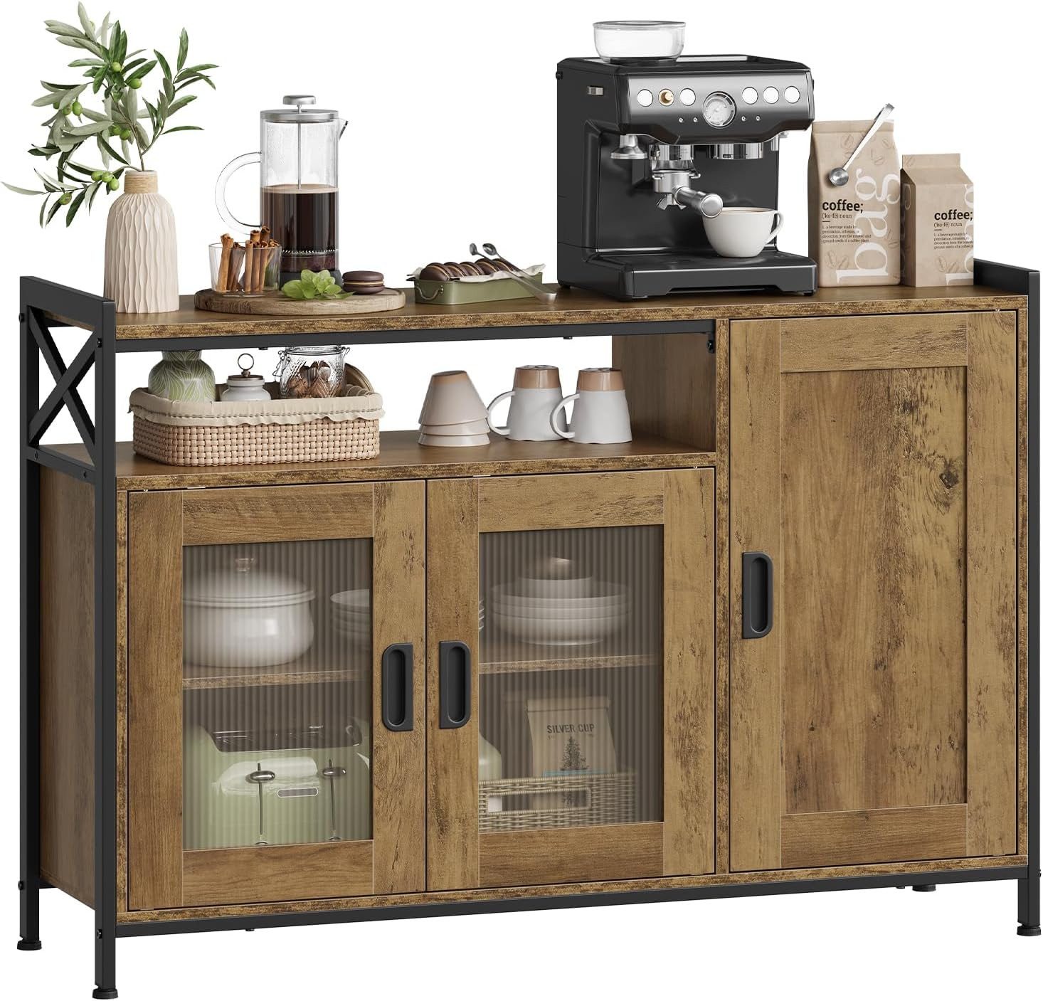 Woltu Sideboard, Küchenschrank aus MDF und Metall, für Küche Wohnzimmer Flur