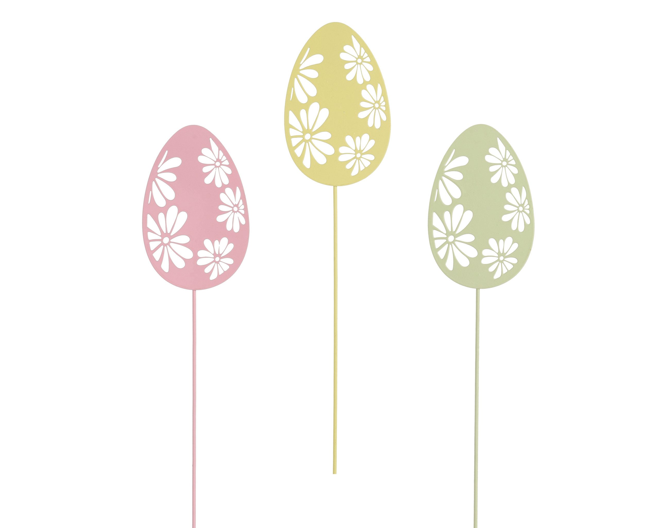 Decoris season decorations Osterei, Gartenstecker Ei Stab 30x6,5cm Zink 1 Stück sortiert Gelb Rosa Grün