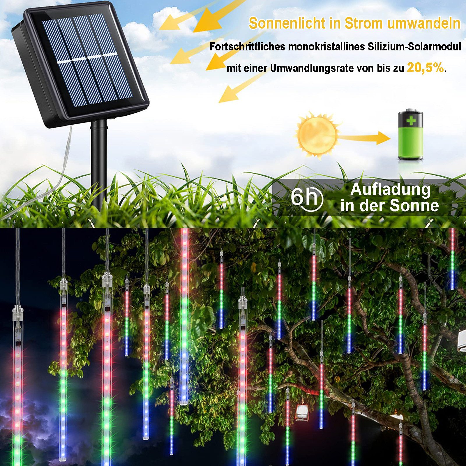 Rosnek LED-Lichterkette Meteorschauer Lichterkette Außen Solarbetrieben LED günstig online kaufen