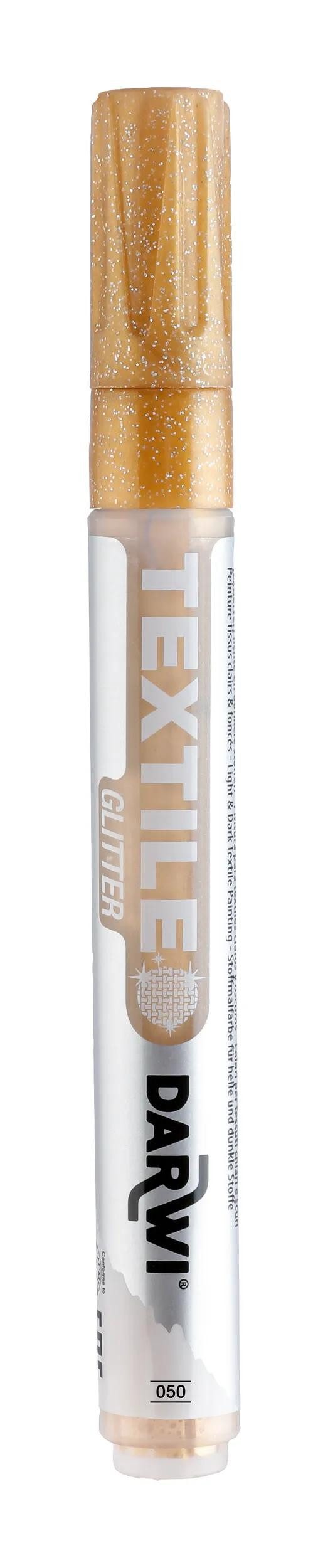 Darwi Marker 6x Textilmarker Glitter, Spitze 2mm, 6ml, Gold Gold DA0140013050C, DARWI