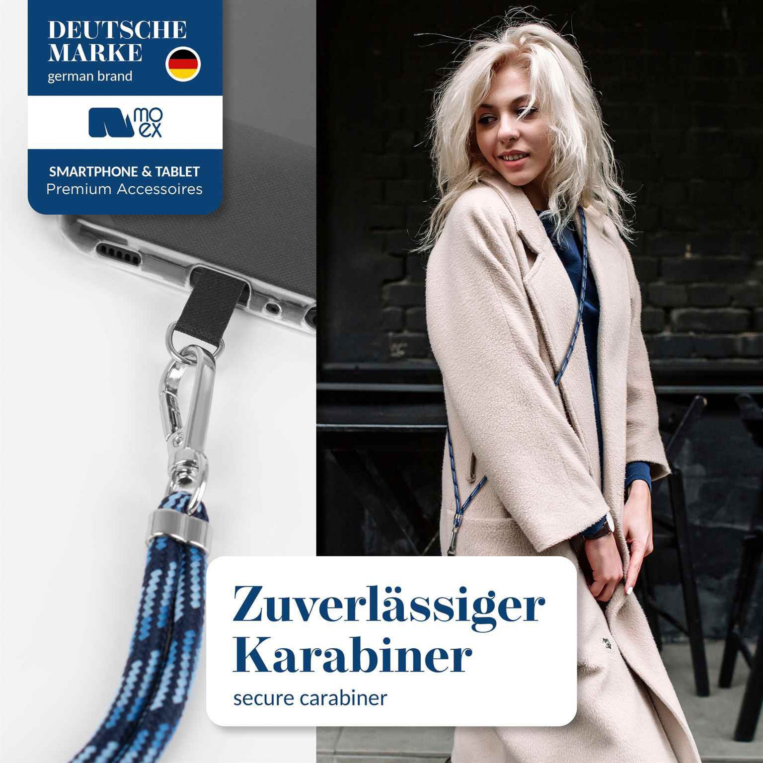 moex Handykette für Motorola Edge 60 Pro Handyband ohne Hülle Unleash Blau 6,7 Zoll, Umhängeband mit Karabiner Handy Kette zum Umhängen Band abnehmbar