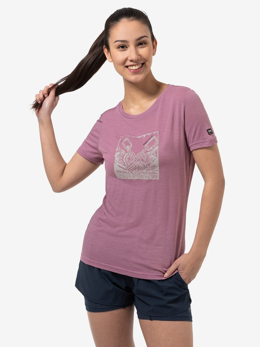 SUPER.NATURAL T-Shirt für Damen, Merino TIED BY HEART Herz Motiv, aktiv, casual