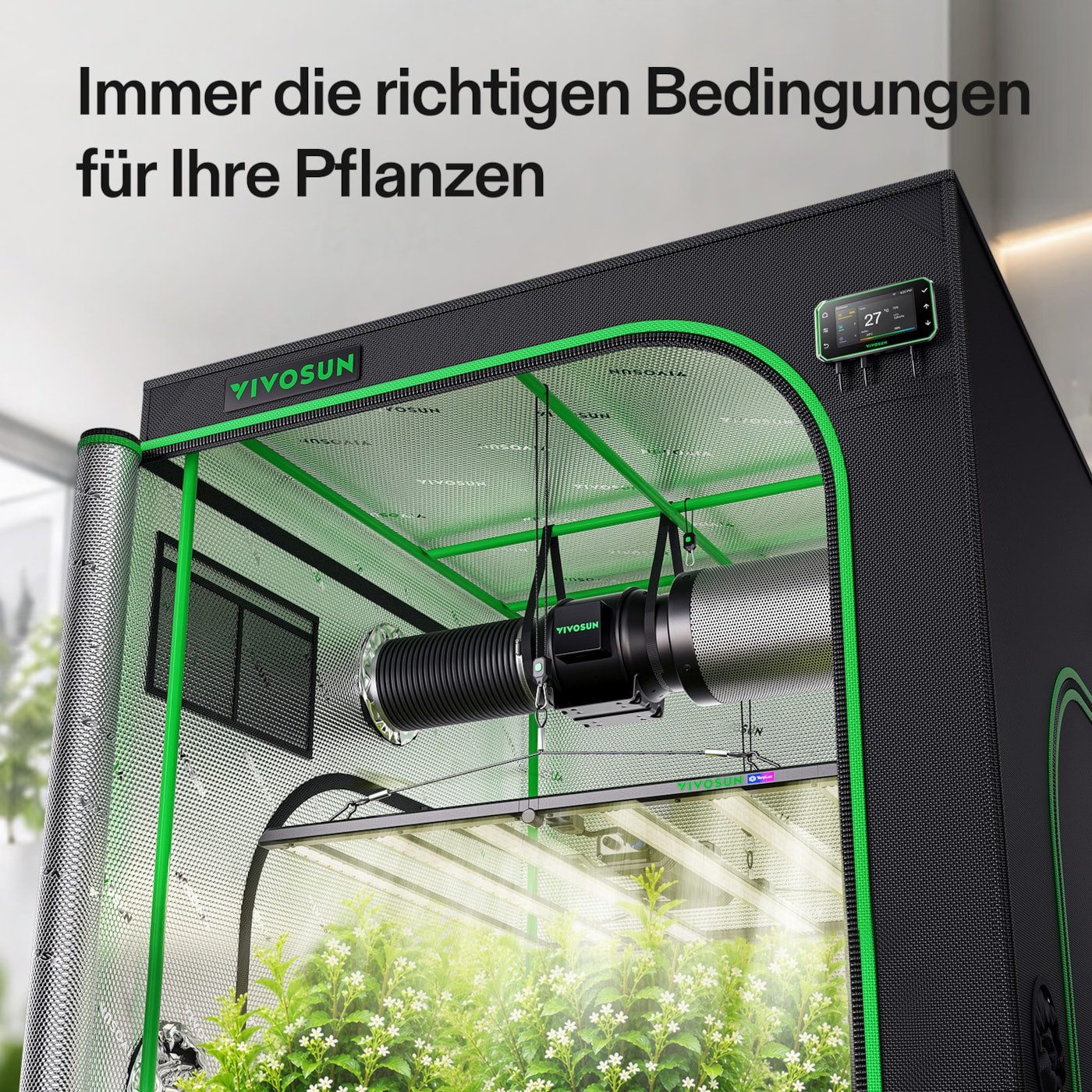 VIVOSUN Gewächshaus VIVOSUN Smart Growbox Komplettset, BxTxH: 60 x 60 x 120 cm, BxLxH: 60 x 60 x 120 cm, LumaLight 100W LED, G4-Abluftsystem und E42A+ Smart-Con – Bild 4 von 5