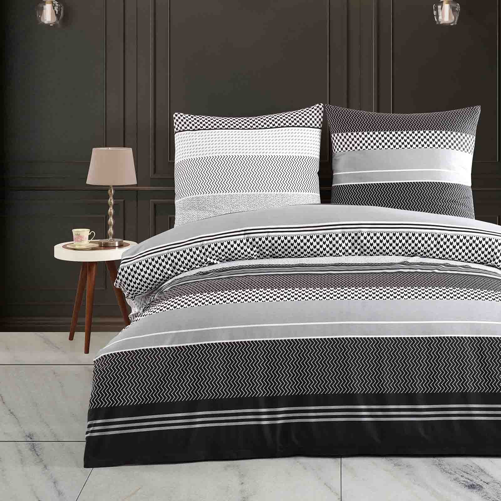 Buymax Постельное белье Zigo, Renforcé, 3 teilig, Bettbezug-Set 200x220 cm 100% Baumwolle mit Reißverschluss, Streifen