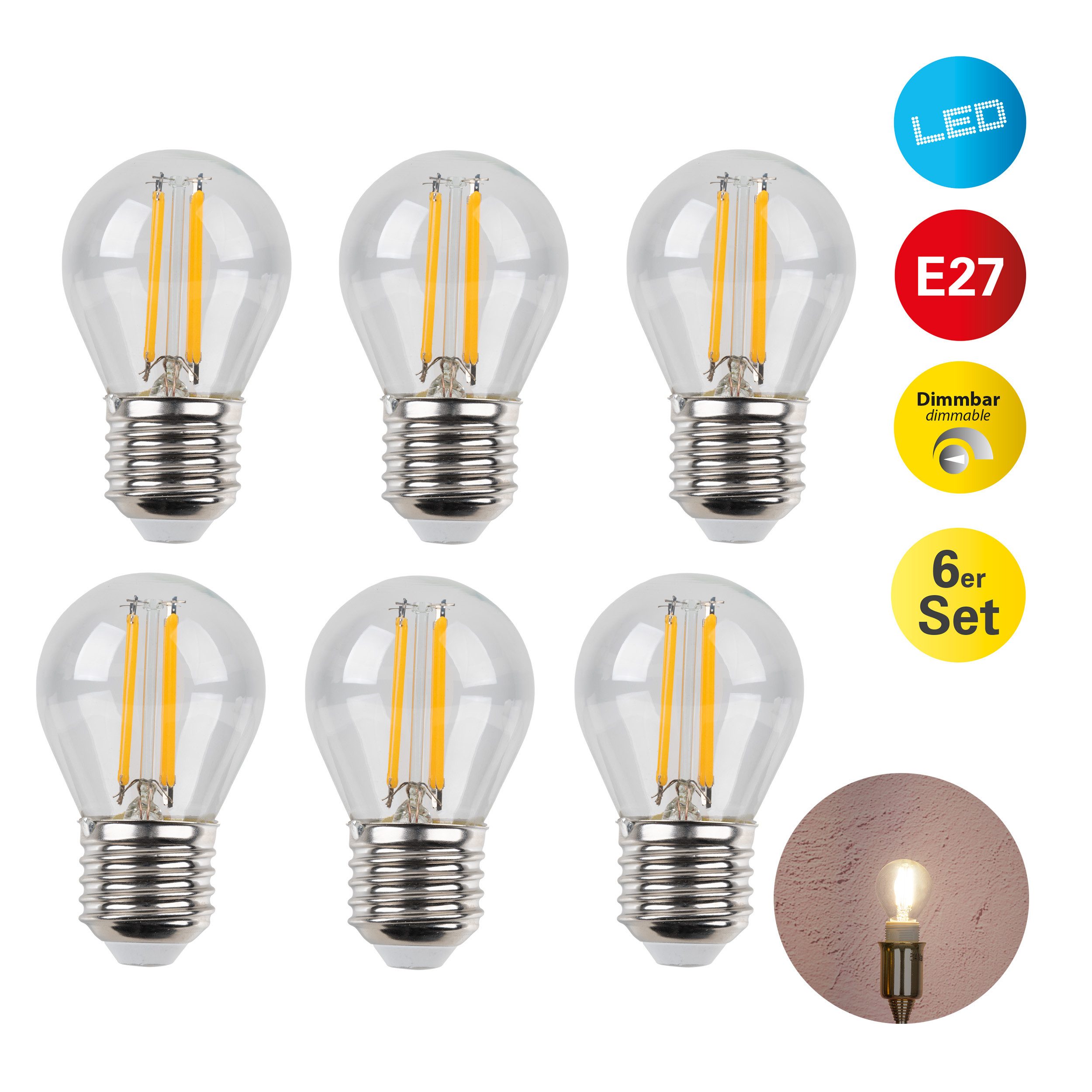 näve LED-Leuchtmittel Daffy, E27, 6 St., Warmweiß, 6er Set, LED in warmweiß, E27, dimmbar, Farbe klar, D: 4,5cm, H: 8cm