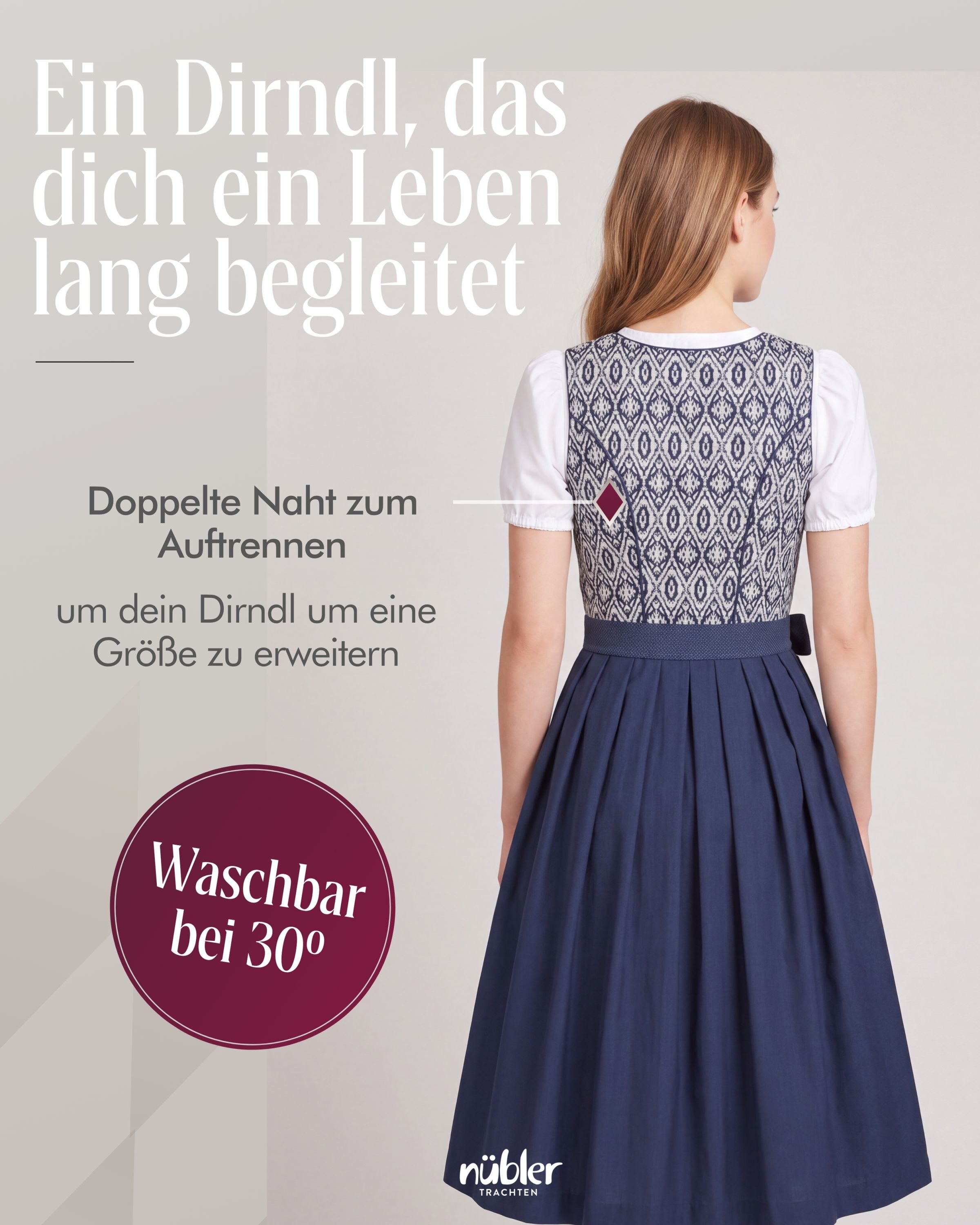 Nübler Dirndl Midi Dirndl Gudrun in Blau von Nübler - Rocklänge 70 cm – Bild 4 von 5