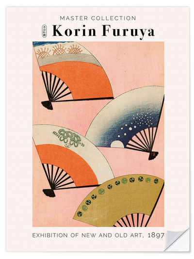 Posterlounge Wandfolie Korin Furuya, Fans on Pink, 1897, Wohnzimmer Vintage Malerei