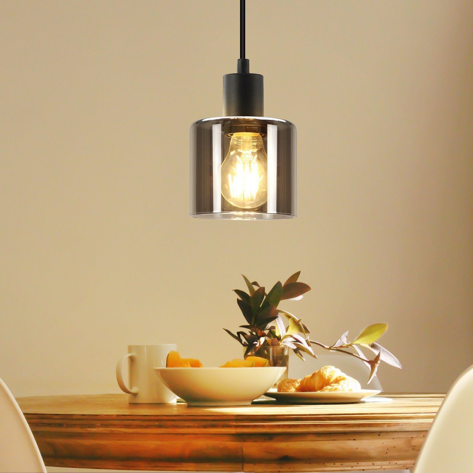Nettlife Pendelleuchte Schwarz Vintage E27 Glas günstig online kaufen