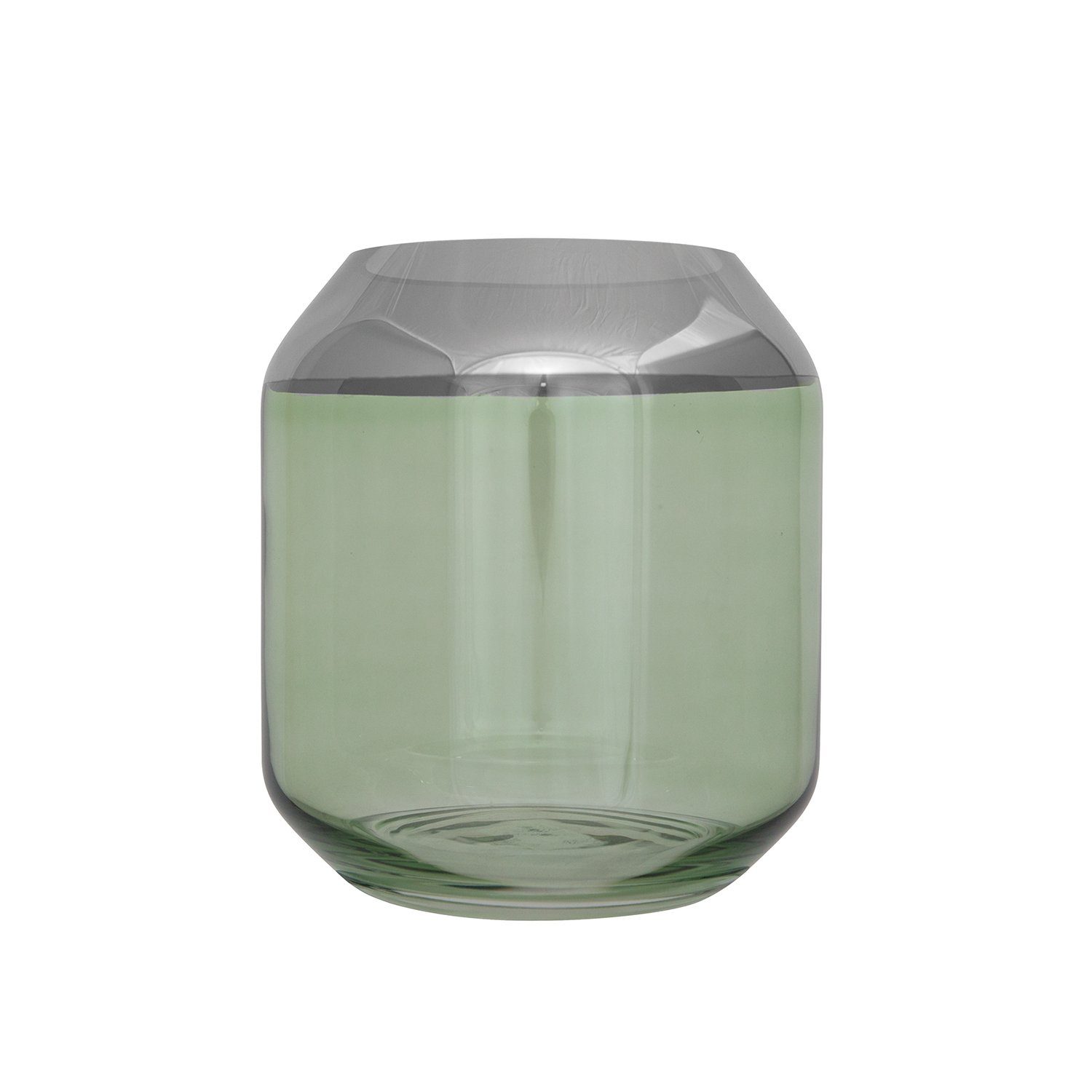Fink Teelichthalter Teelichthalter / Vase SMILLA - grün - Glas - H.20,6cm x Ø 18,5cm, mundgeblasen - folierter silberfarbener Rand - Ø Öffnung: 11,5 cm