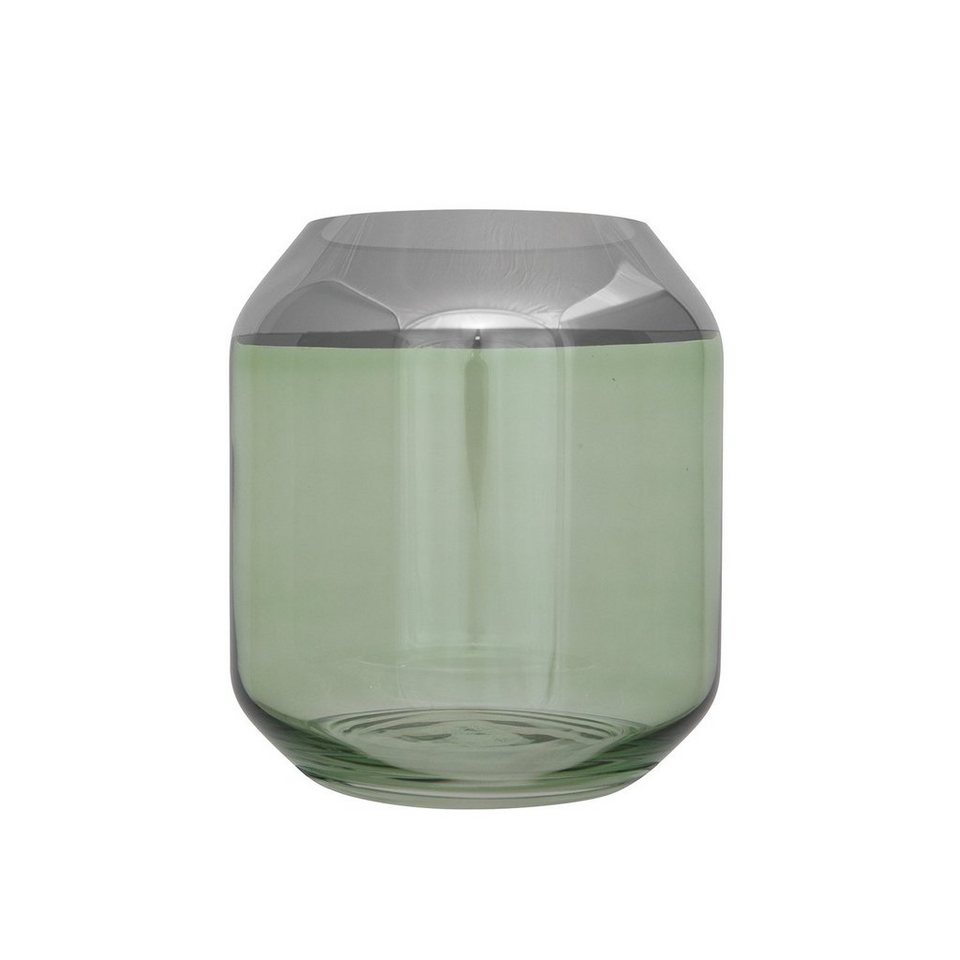 Fink Teelichthalter Teelichthalter / Vase SMILLA - grün - Glas - H.20,6cm x  Ø 18,5cm, mundgeblasen - folierter silberfarbener Rand - Ø Öffnung: 11,5  cm, Mit edlem silberfarbenem Rand