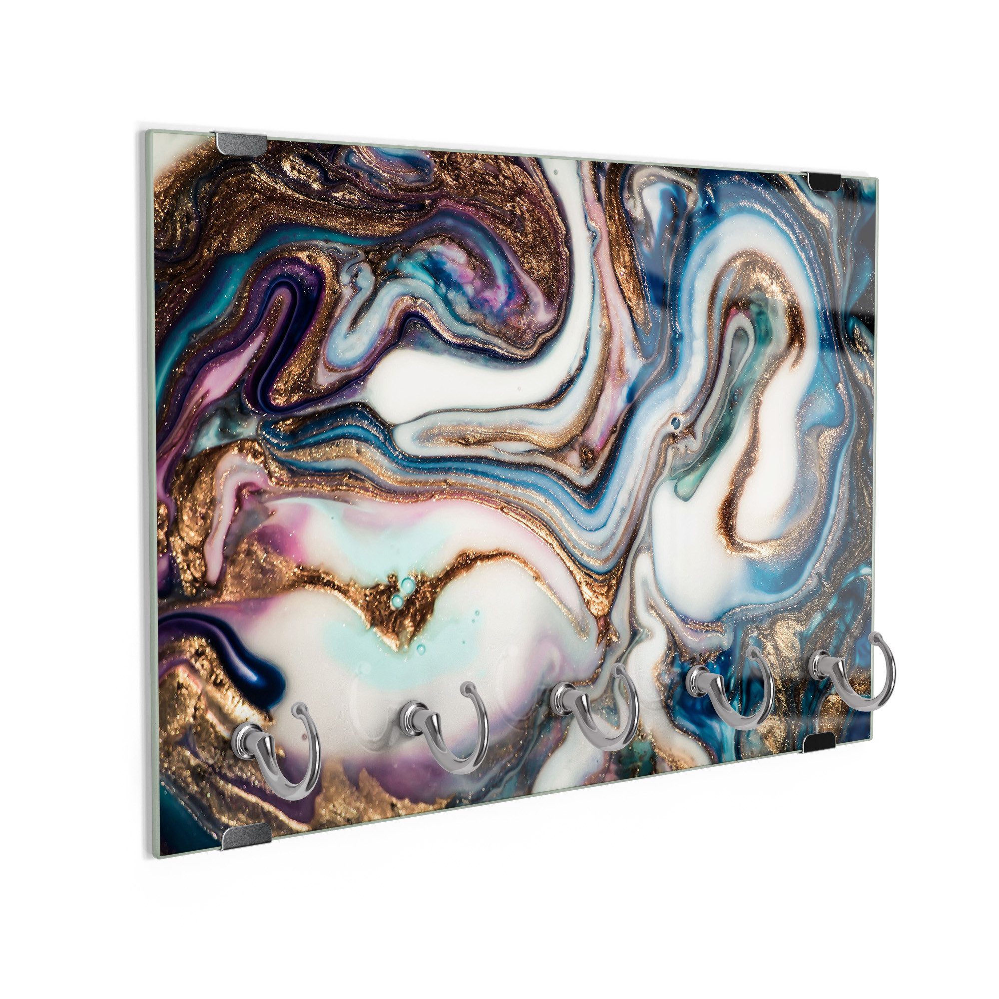DEQORI Schlüsselbrett 'Luxuriöses Marmordesign', (1 St), Schlüsselhalter Schlüssel Haken Schlüsselboard modern Schlüsselleiste