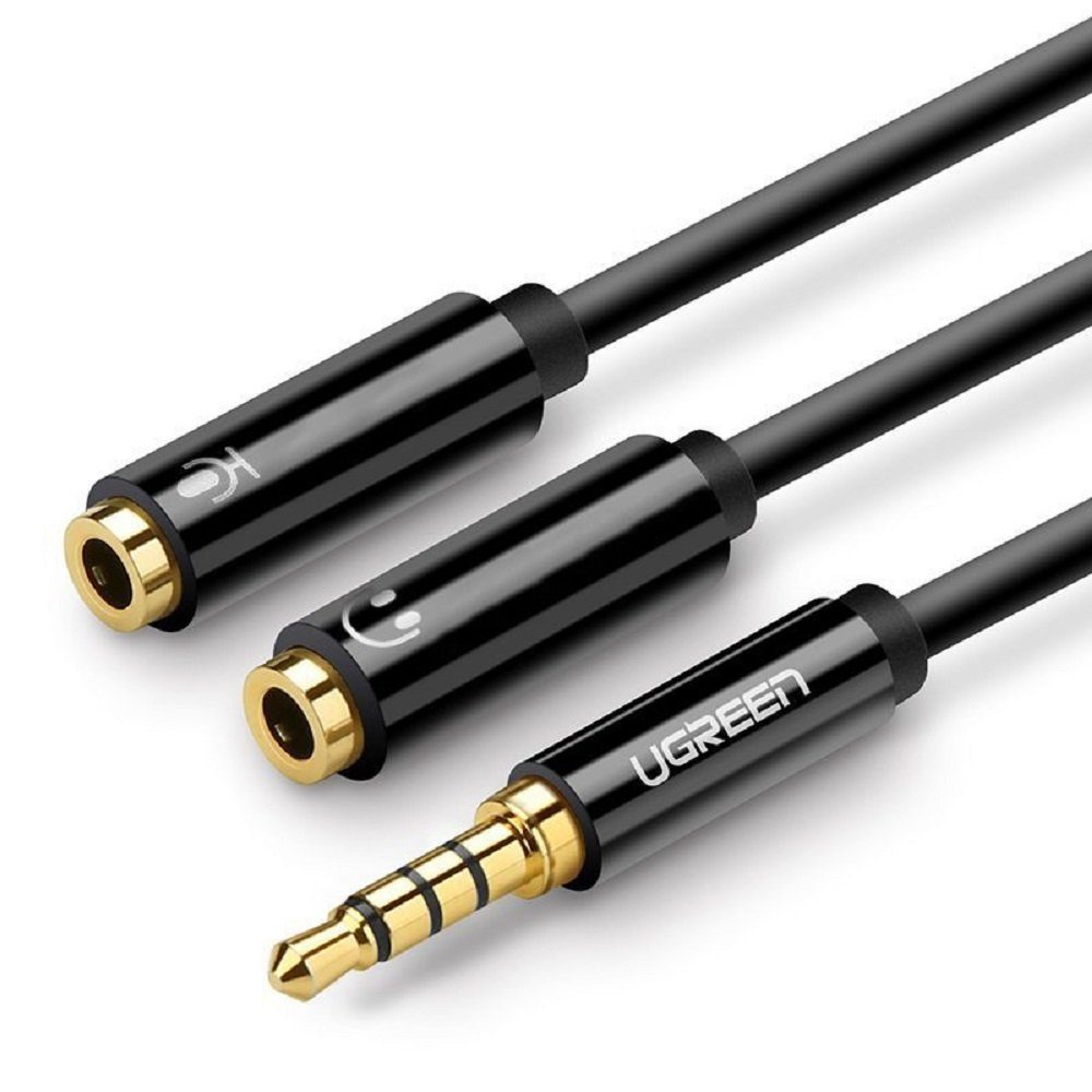 UGREEN Kabel Kopfhörersplitter 3,5 mm Miniklinke AUX Mikrofon 20 cm ( Mikrofon + Stereoausgang) schwarz Audio-Kabel