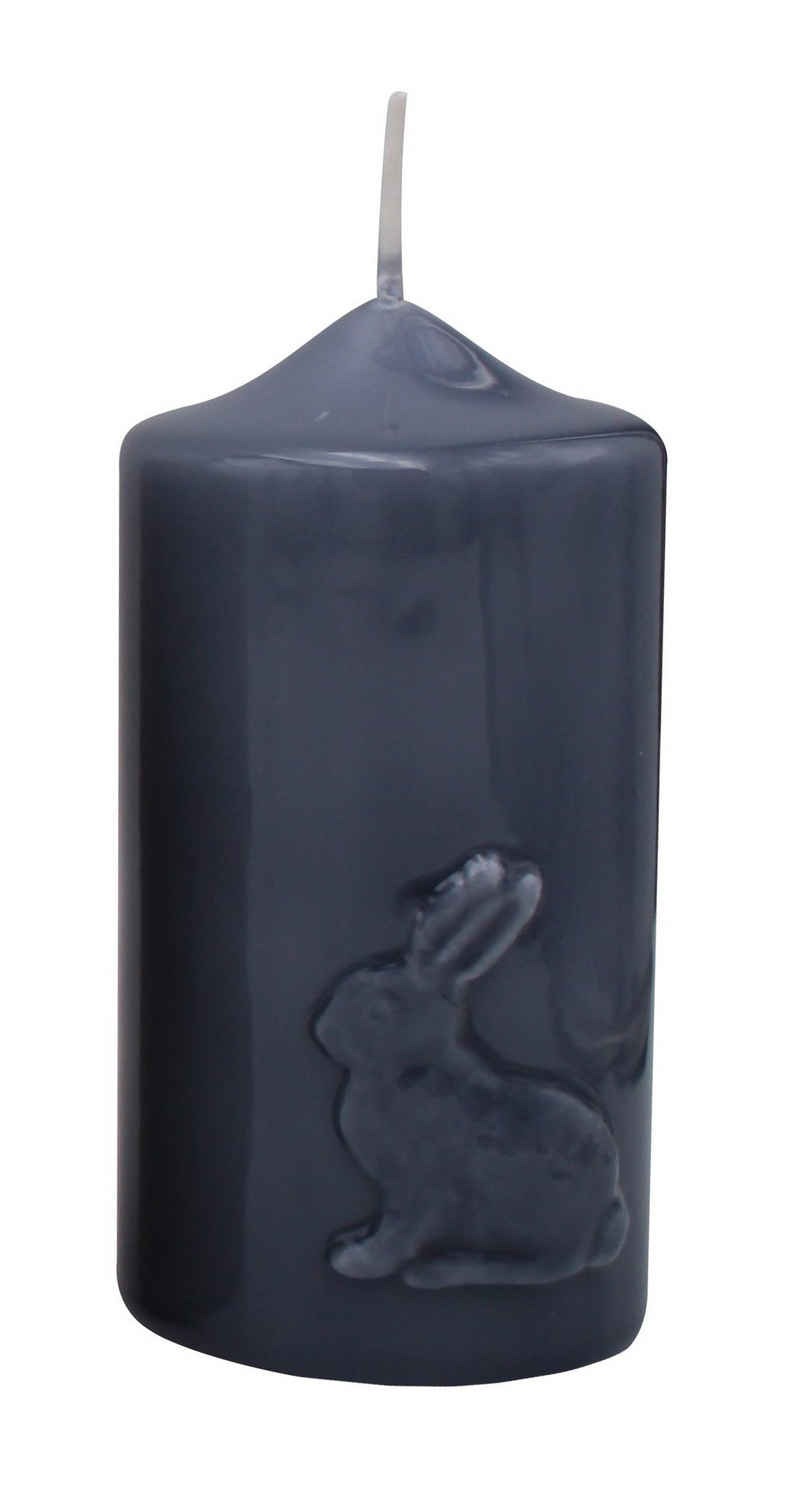 Kopschitz Kerzen Stumpenkerze Kerze Ostern "Hase" Blau-Grau gelackt 120 x Ø 60 mm, 1 Stück