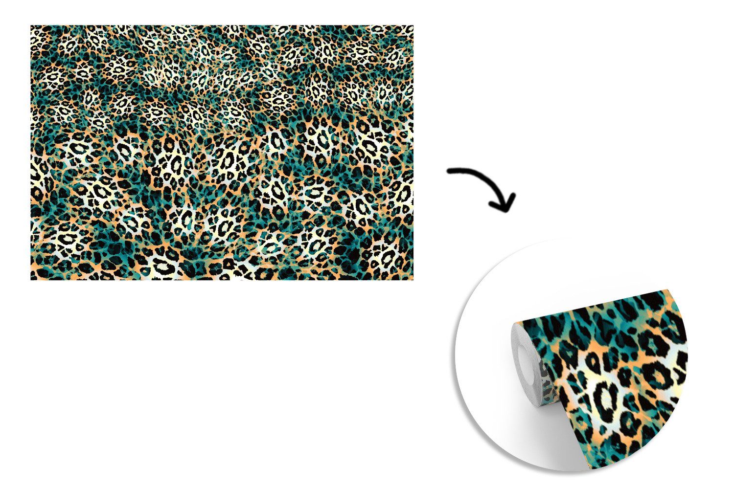 MuchoWow Fototapete Leopardenmuster - bedruckt, Kinderzimmer, (6 Tiere, Tapete Matt, für Design St), Schlafzimmer, Wallpaper Vinyl Wohnzimmer, 