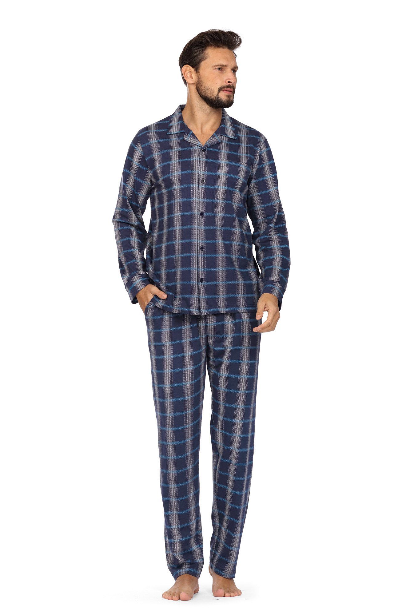 Comte Schlafanzug (Set, 2 tlg., Set) Herren Schlafanzug lang Pyjama Knopfleiste Baumwolle Webware