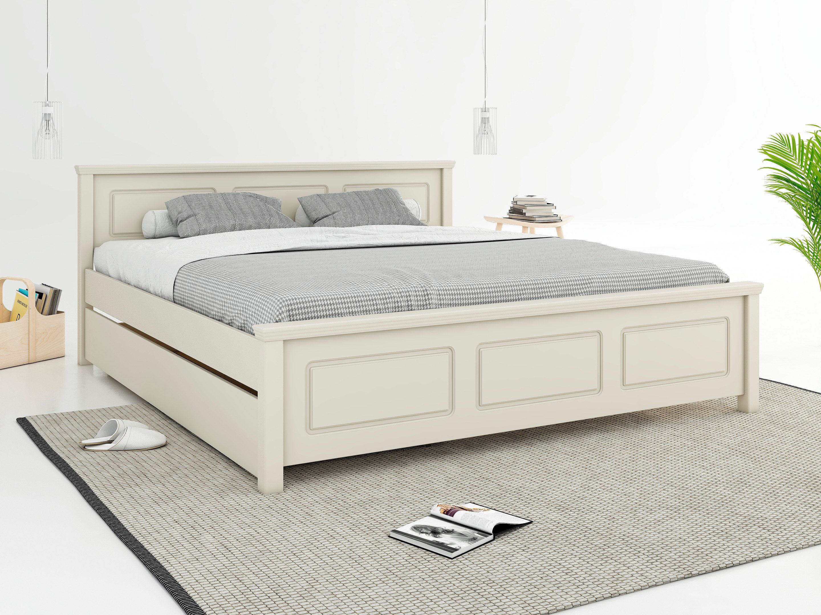 OTTO home Massivholzbett ERIKK', Made in Europe, optional mit Schublade, Massivholz Kiefer (FSC® zertifiziert), in mehreren Größen, Landhausstil mit Kassettenoptik