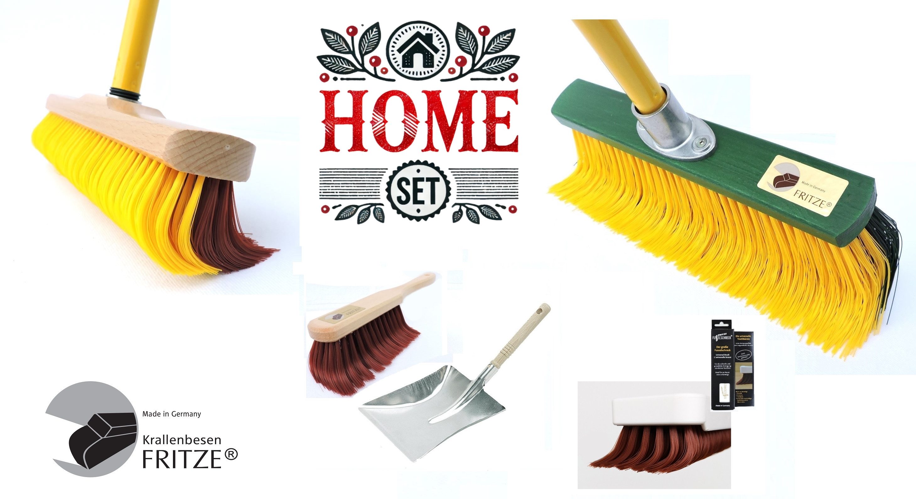 Fritze® Reinigungsbürsten-Set Krallenbesen Home, alle Innen- und Außenbereiche, (Komplett-Set, 7-teilig)