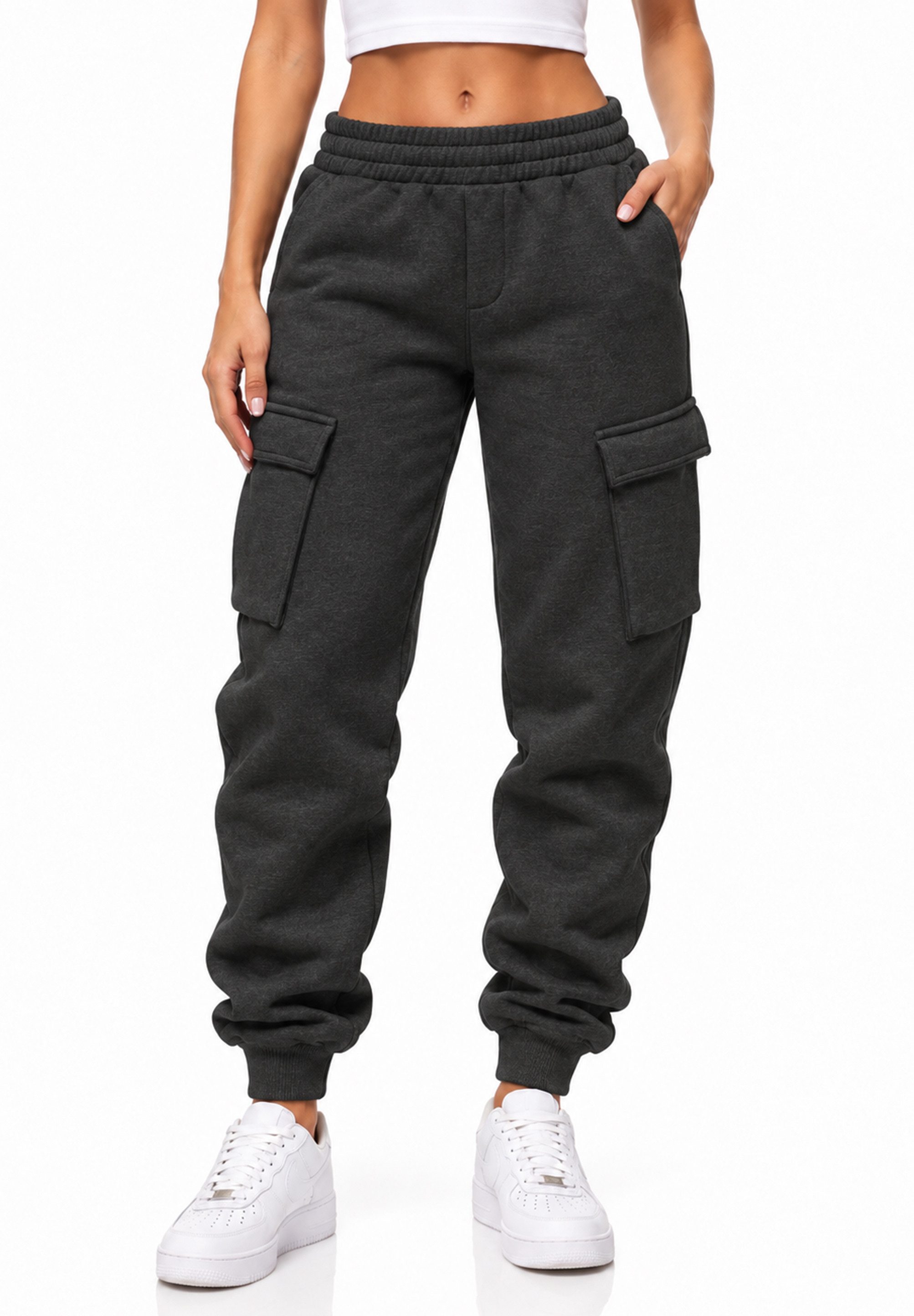DAILY COTTON Jogginghose als Cargohose - Lange Trainingshose Sweatpants Herren Freizeithose mit Bündchen aus Baumwolle im Regular-Fit
