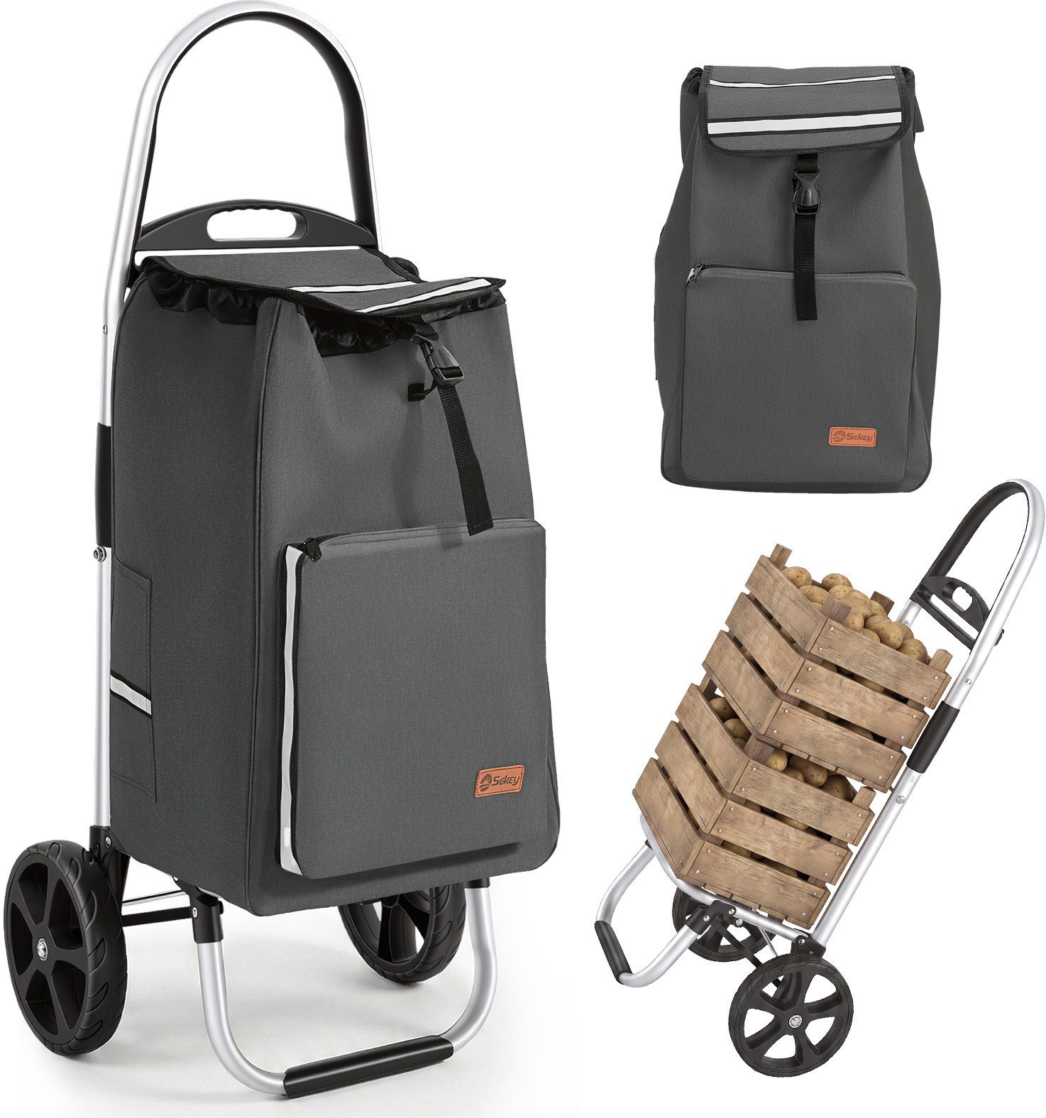Sekey Einkaufstrolley 2 in 1 Klappbar Einkaufswagen mit Kühlfach - 50 Liter Einkaufsbeutel, Faltbar Einkaufsroller mit großen Rädern und Sackkarren-Funktion