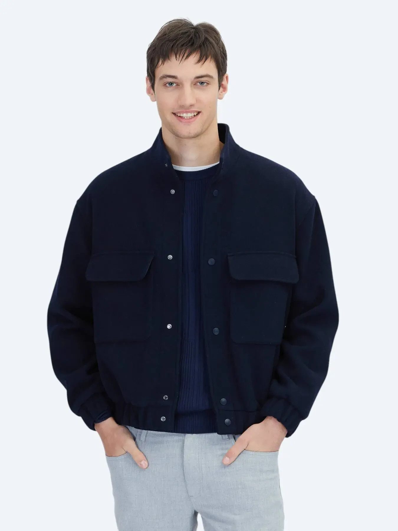 KİP Jeansjacke Marineblauer Komfort Fit Rollkragen Freizeitmantel