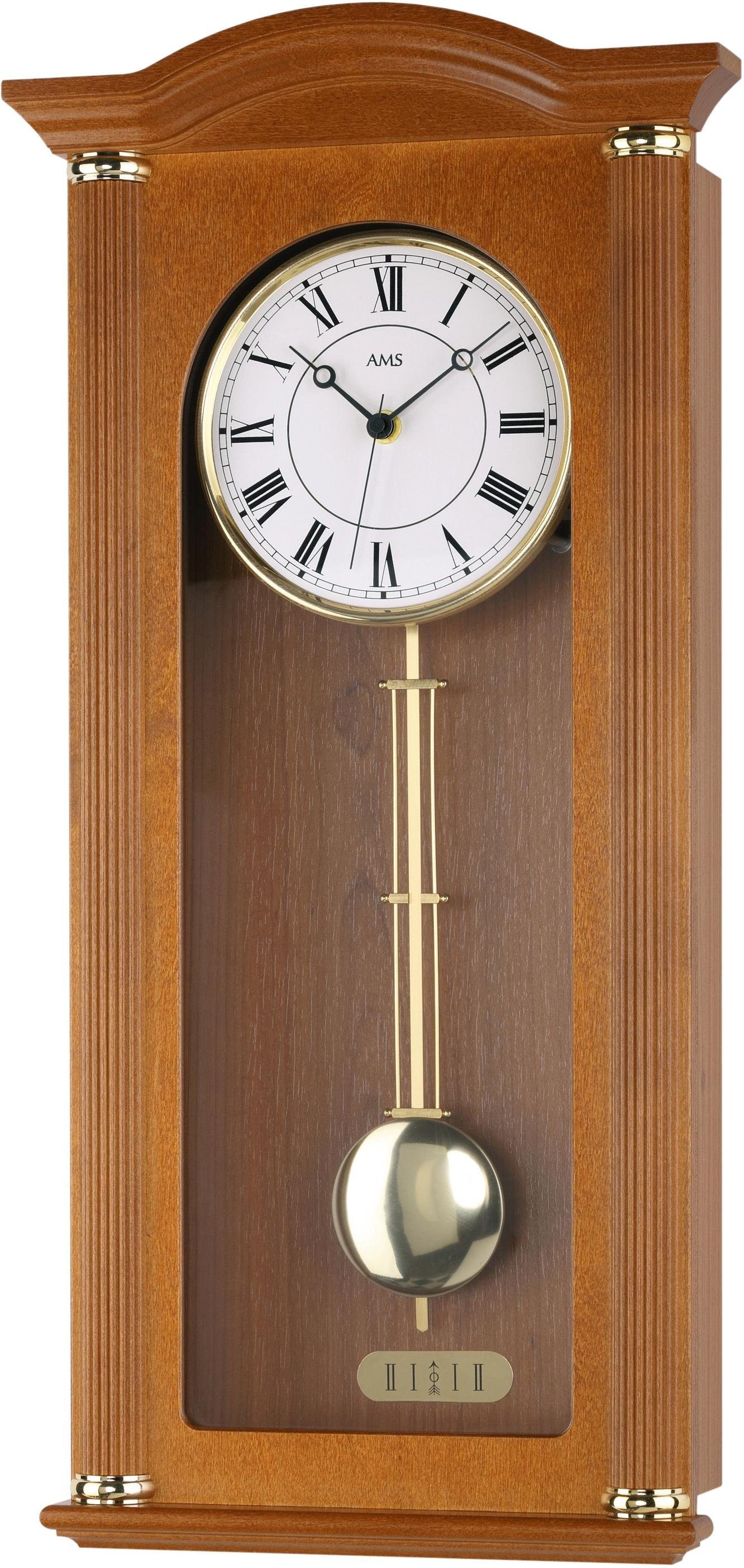 AMS Funk-Pendelwanduhr F5014/9 (Quarzuhr, Holz-/Glasgehäuse, Erle Kirsche,Esszimmer,Made in Germany)