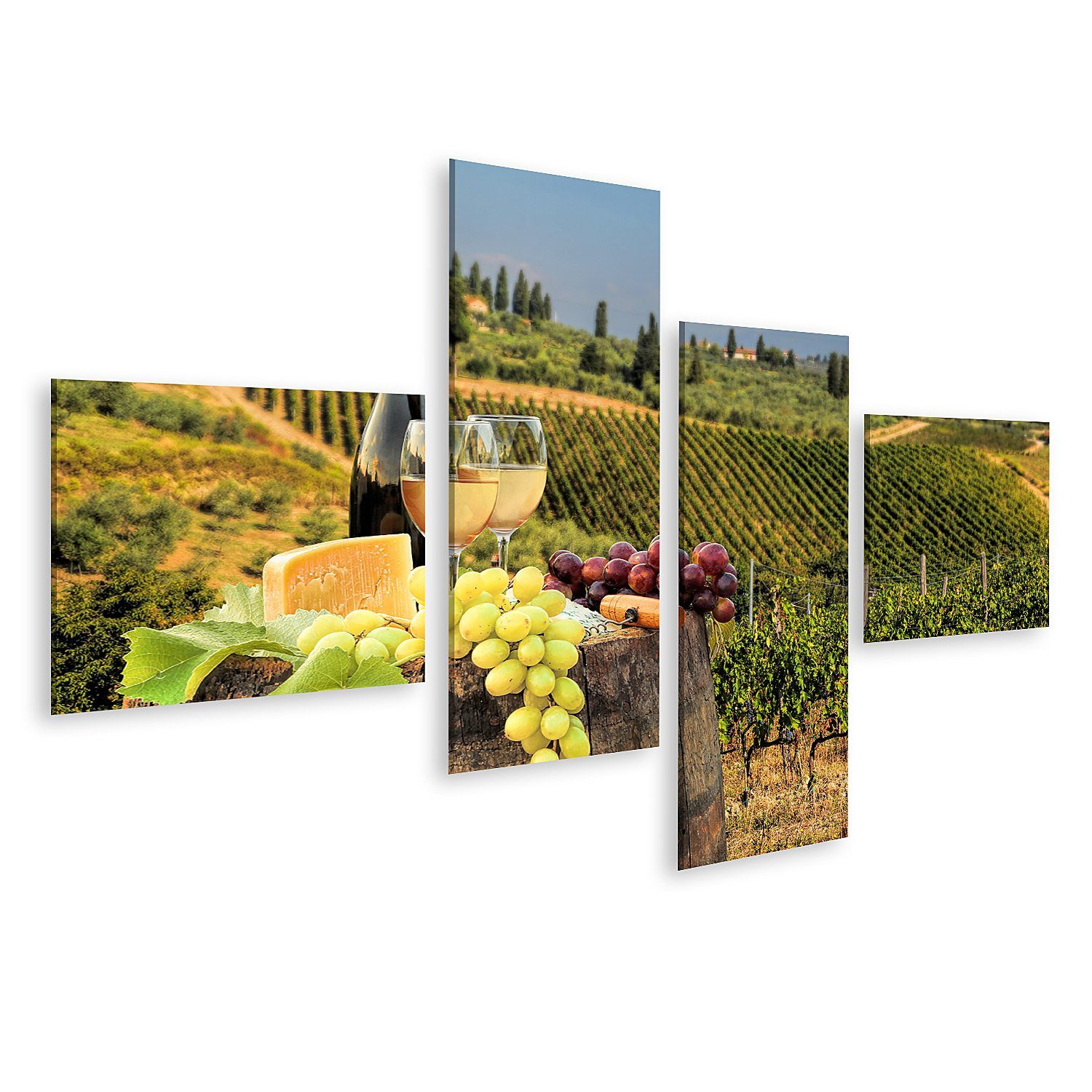 Leinwandbild Bild auf Leinwand Weißwein mit Fass auf Weinberg in Chianti Toskana It