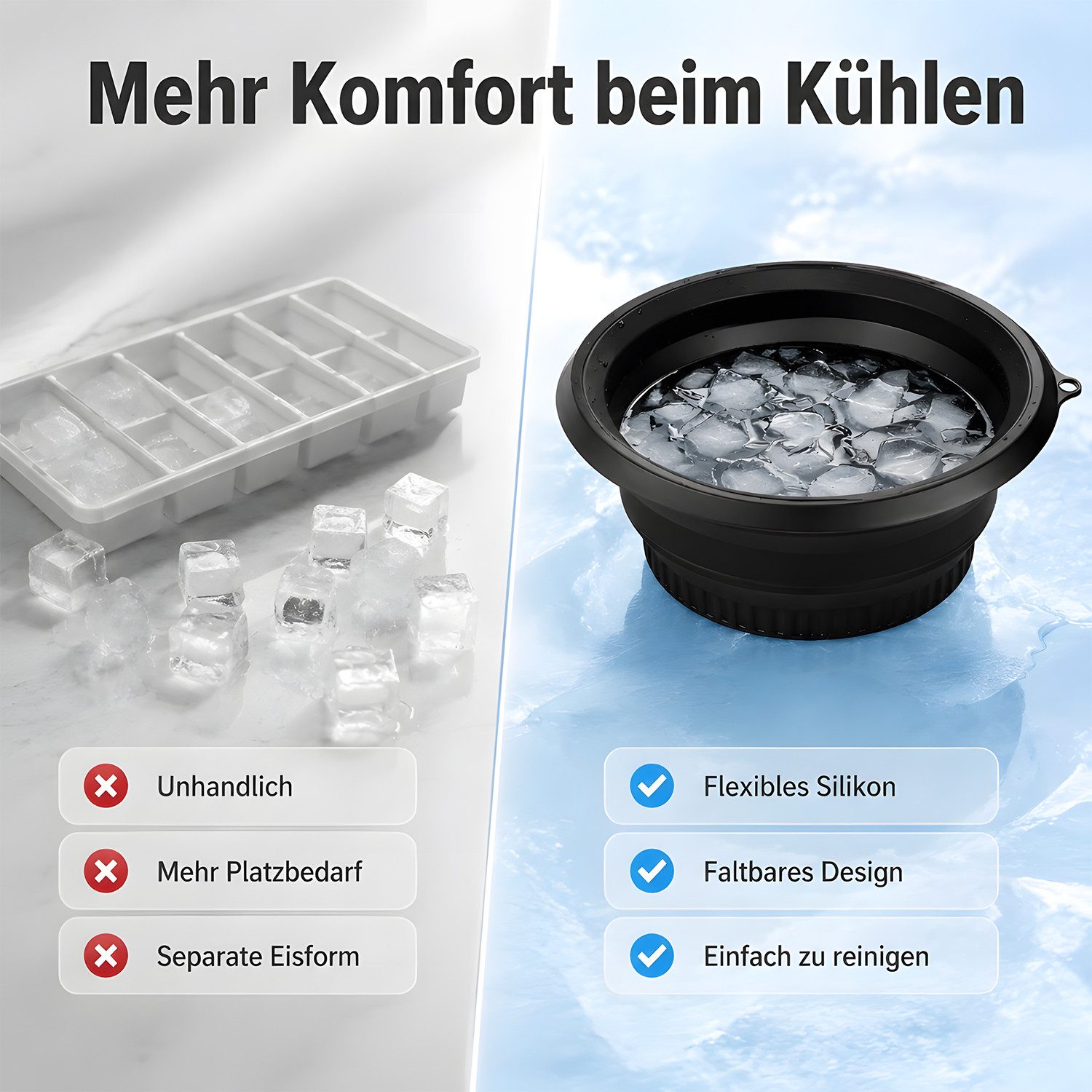 AIMAX Waschschüssel Silikon Waschschüssel Faltbar mit Eingebauter Eiswürfelschale, Rund (Eiseimer, Eiskübel, Eisbehälter für Eiswürfel Geschenke für Frauen, 1-S – Bild 5 von 5