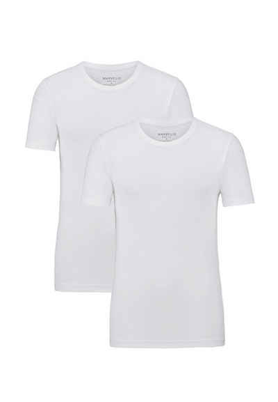 MARVELIS Rundhalsshirt T-Shirt Doppelpack - Body Fit - Rundhals - Weiß (2-tlg) Ideal zum Unterziehen
