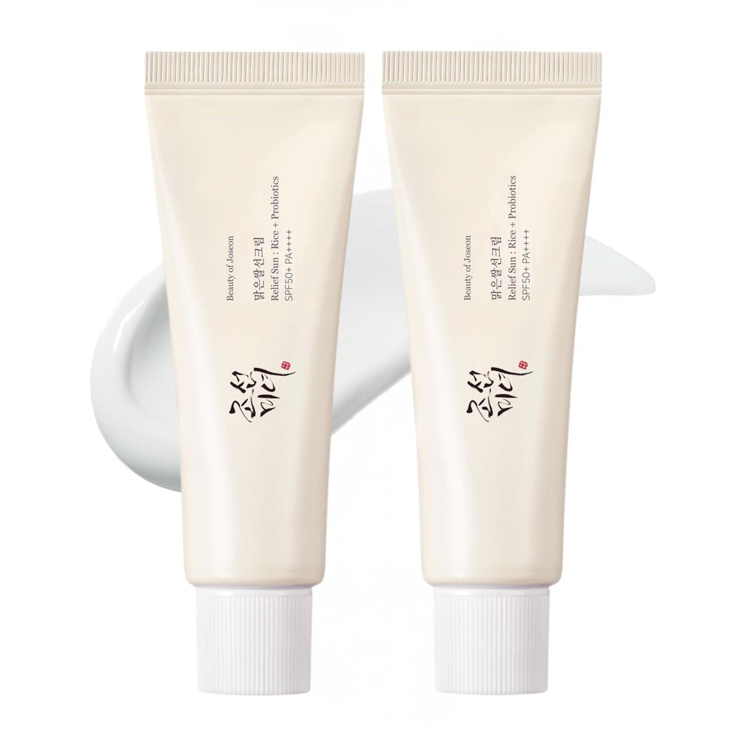 Beauty of Joseon Sonnenschutzcreme Relief Sun Rice + Probiotics SPF 50+ Doppelpack 2×50 ml – leichte, Sonnencreme mit hohem UVA/UVB-Schutz, 119-tlg., pflegender Rice & Probiotics Formel, Niacinamid & Ginseng, ideal für alle Hauttypen