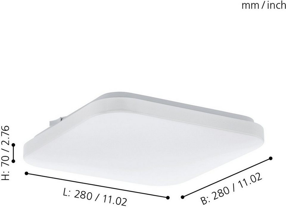 EGLO Deckenleuchte FRANIA, LED fest integriert, Warmweiß, weiß / L28 x H7 x  B28 cm / inkl. 1 x LED-Platine (je 10W) / warmweiß