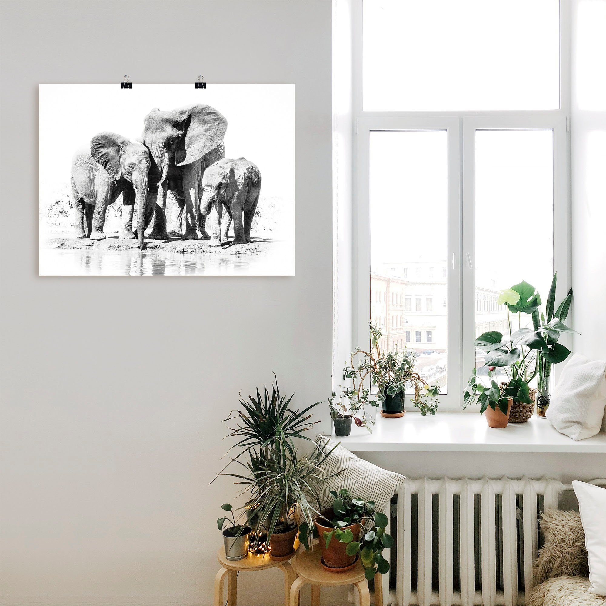 Elefanten mit Leinwandbild, Alubild, in versch. Wandaufkleber als Wandbild Artland St), Kindern, (1 oder Größen Poster Bilder Elefantenmutter