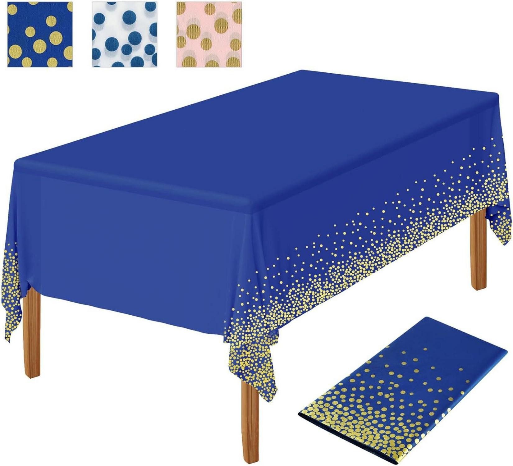 Tischdecke Dunkelblaue goldene Party-Tischdecke 137 x 274 cm goldene Punkte
