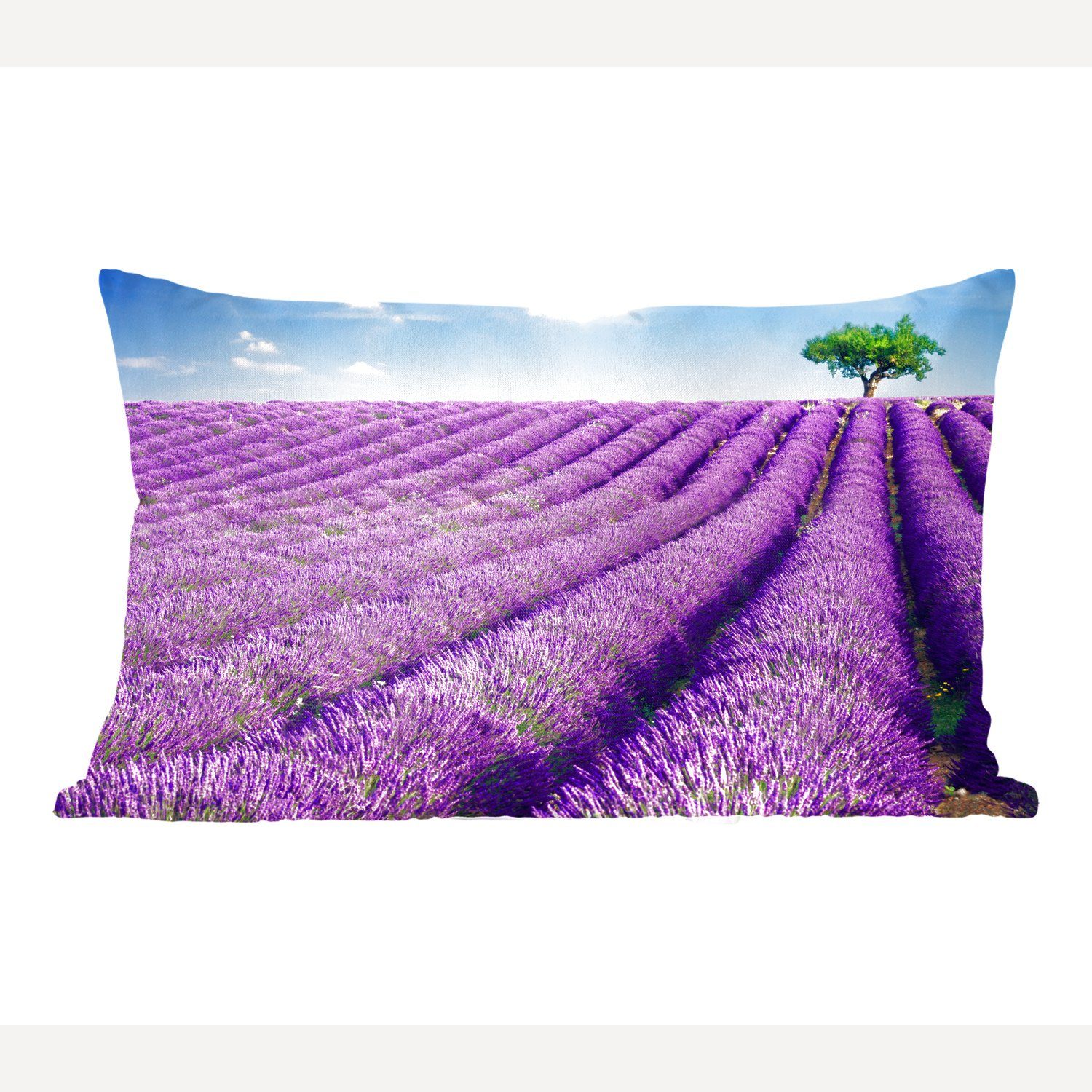 MuchoWow Dekokissen Rollende Lavendelhügel mit einem Baum, Wohzimmer Dekoration, Zierkissen, Dekokissen mit Füllung, Schlafzimmer | Dekokissen