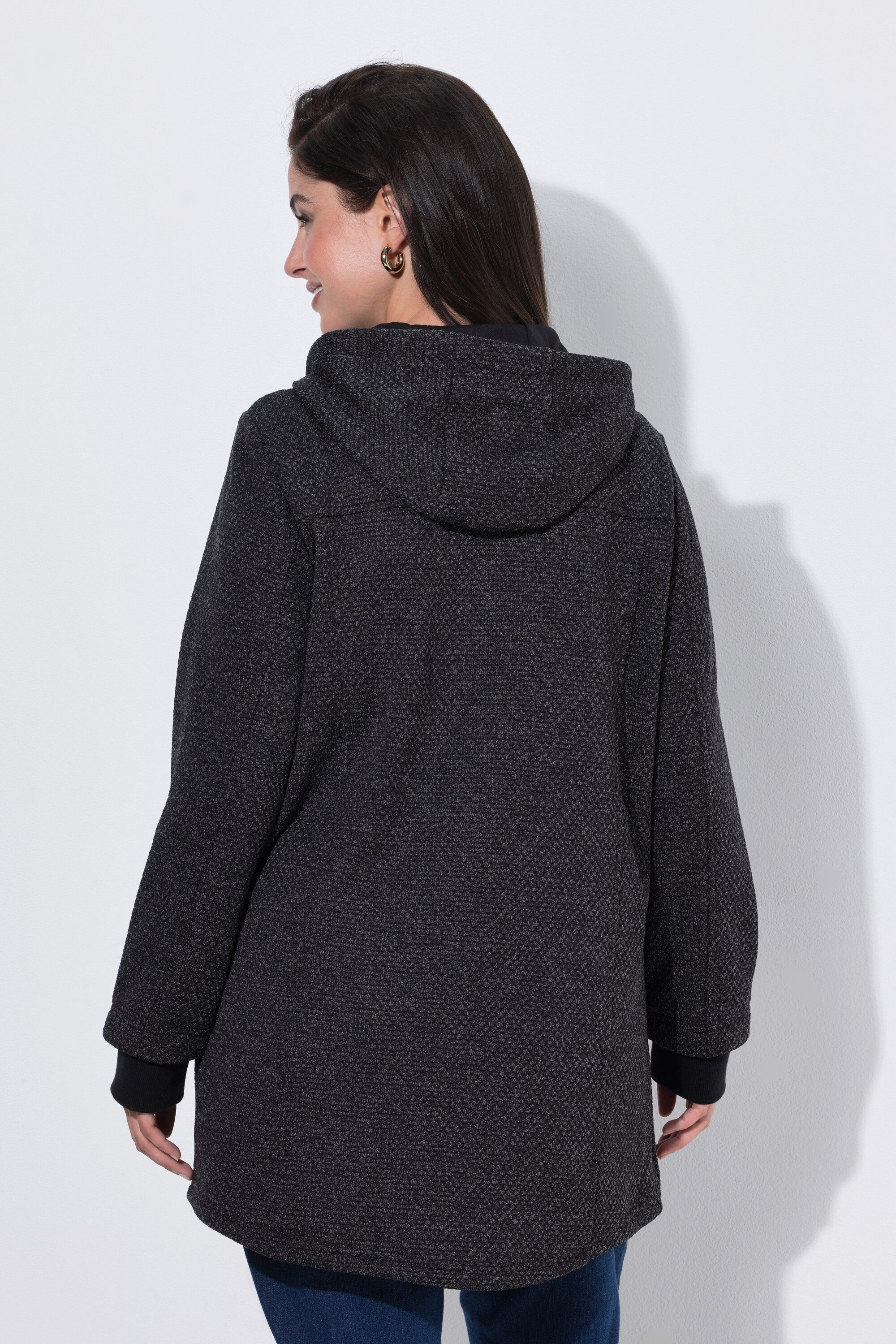 Ulla Popken Sommerjacke Strickfleece-Jacke Schriftzug Kapuze Langarm – Bild 3 von 4
