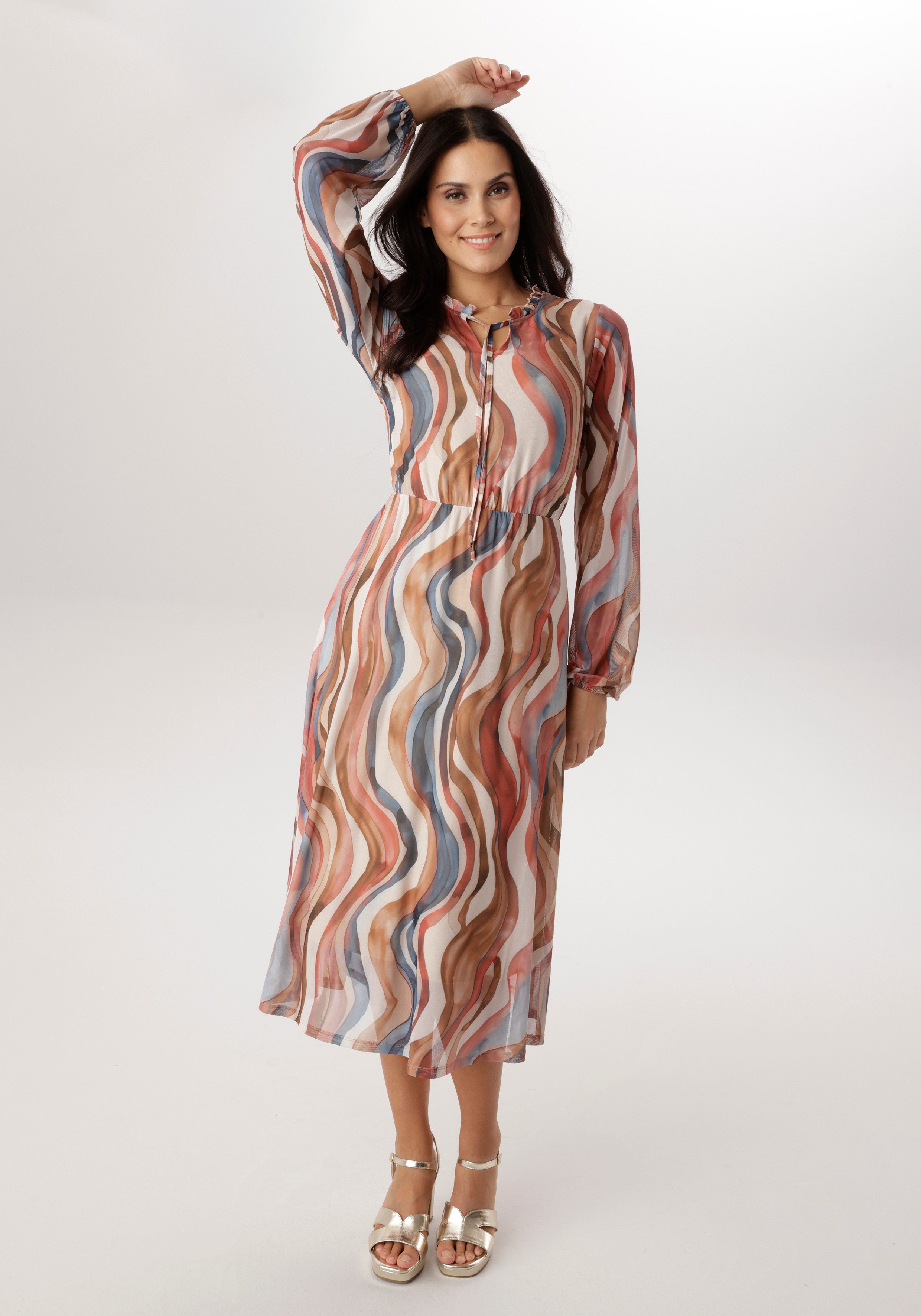 Aniston SELECTED Midikleid V-Ausschnitt mit Rüschen und Bindebändern - NEUE günstig online kaufen