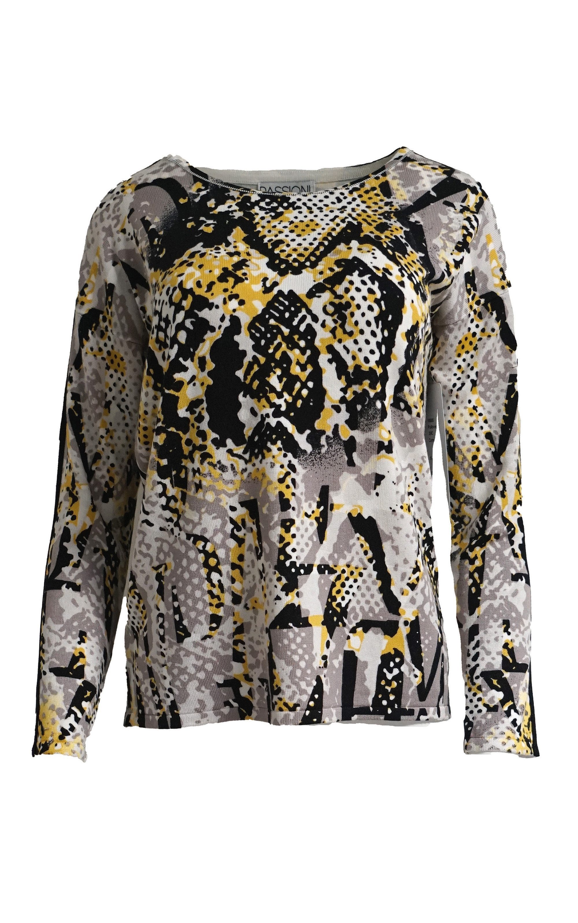 Passioni Strickpullover in Schlangenmuster und modernen Schriftzügen