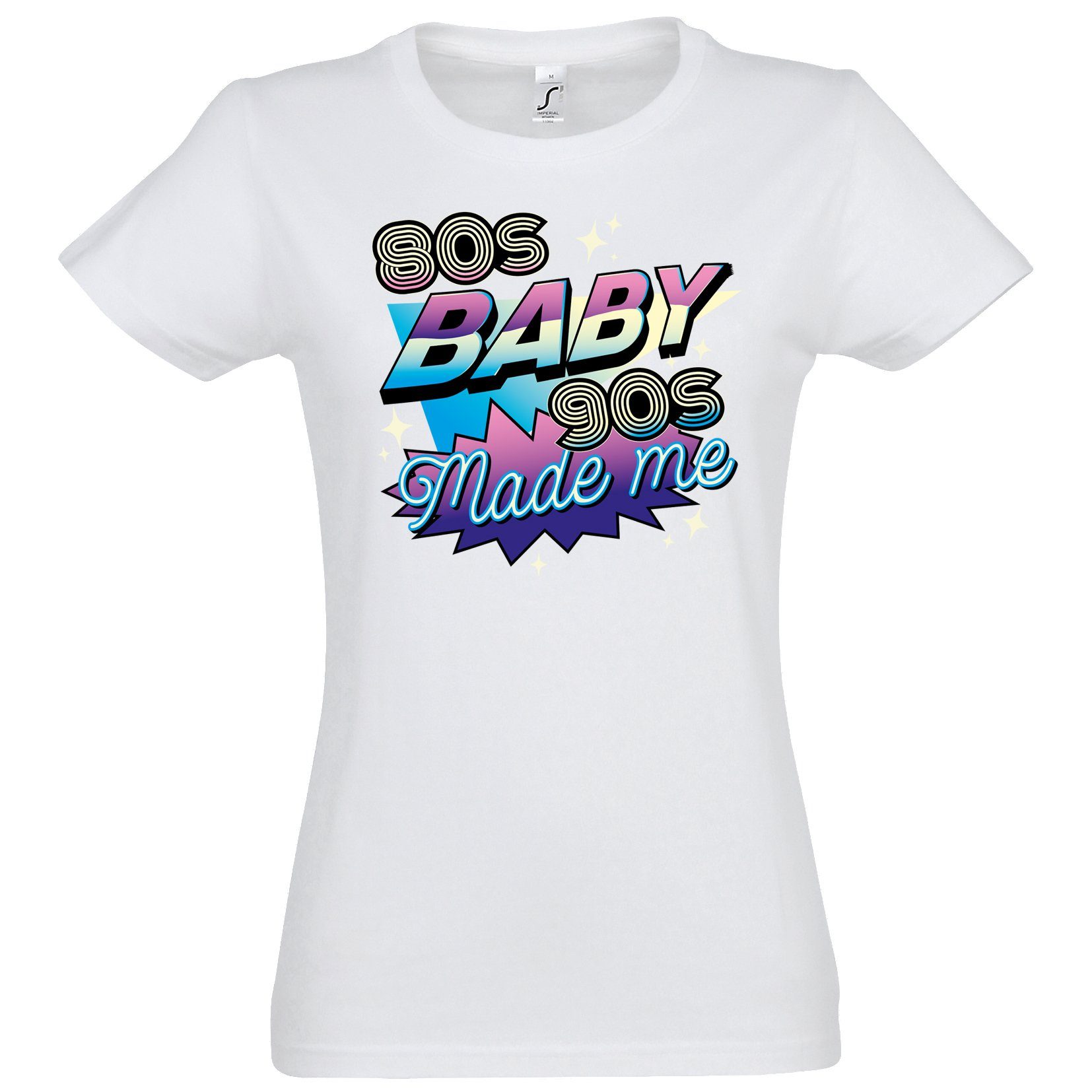 Retro 90'S Trendigem T-Shirt BABY Made me mit 80'S Shirt Designz Look Damen Youth Weiss