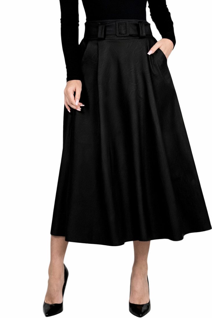 Mississhop Lederimitatrock Damen A-Linien Rock mit Gürtel – Kunstleder M.401