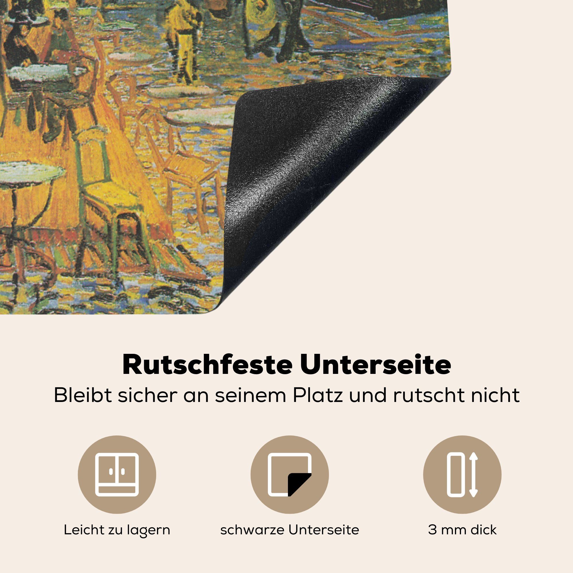 cm, 59x52 Induktionsmatte küche, Caféterrasse van Nacht MuchoWow Vincent tlg), - Herdblende-/Abdeckplatte bei Gogh, Ceranfeldabdeckung Vinyl, für die (1