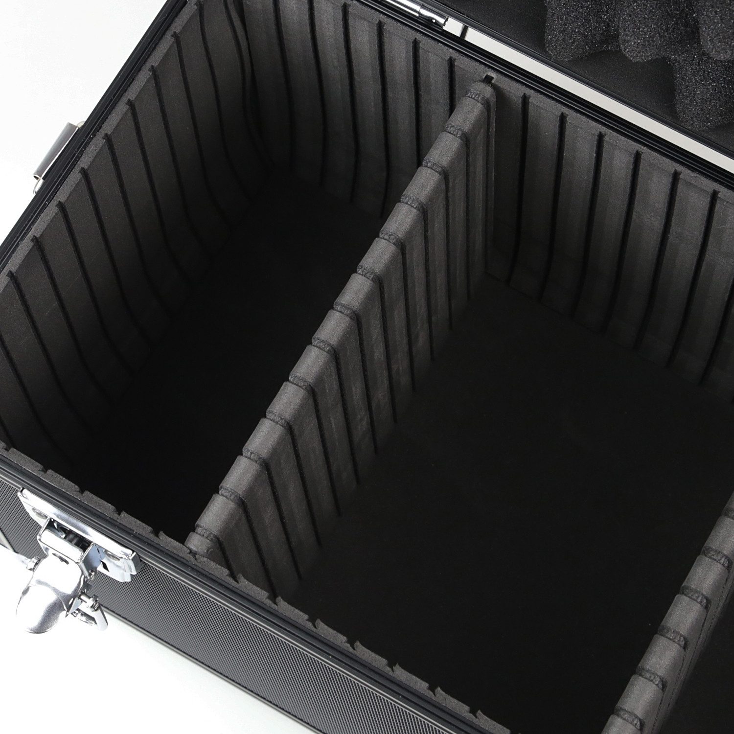 HMF Werkzeugkoffer Alu Transportkiste, Aufbewahrungskoffer, Kamerakoffer mit individueller Facheinteilung 40x27,5x23,5 cm, schwarz – Bild 4 von 5