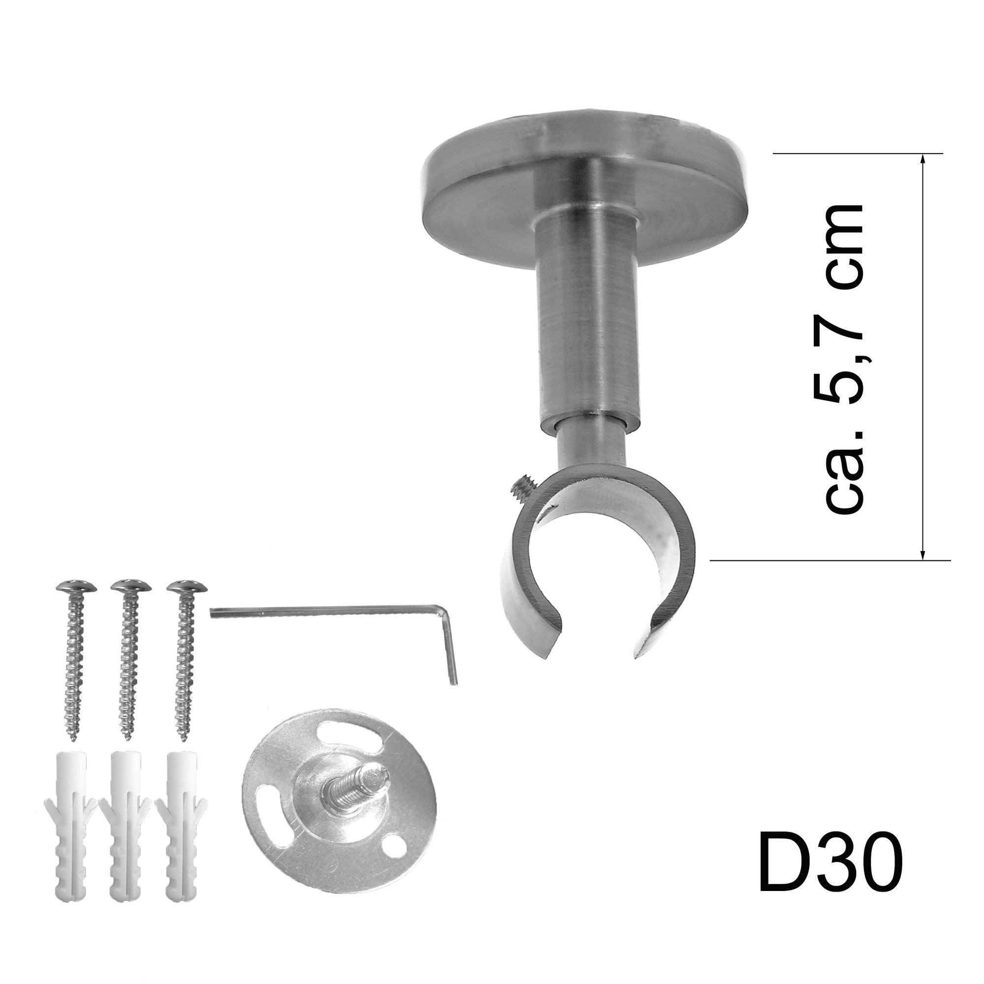BASIT Gardinenstange Innenlauf Edelstahloptik 20mm mit Deckenträgern 600 cm E83, Ø 20 mm, 1-läufig, verschraubt, Aluminium, D30 600 cm E83 Ring