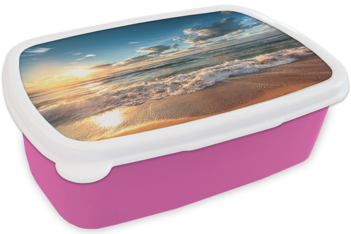 Snackbox, Kunststoff, Erwachsene, Sonnenuntergang, MuchoWow Brotdose für Brotbox Kunststoff rosa Lunchbox Kinder, - - Meer Mädchen, (2-tlg), Strand