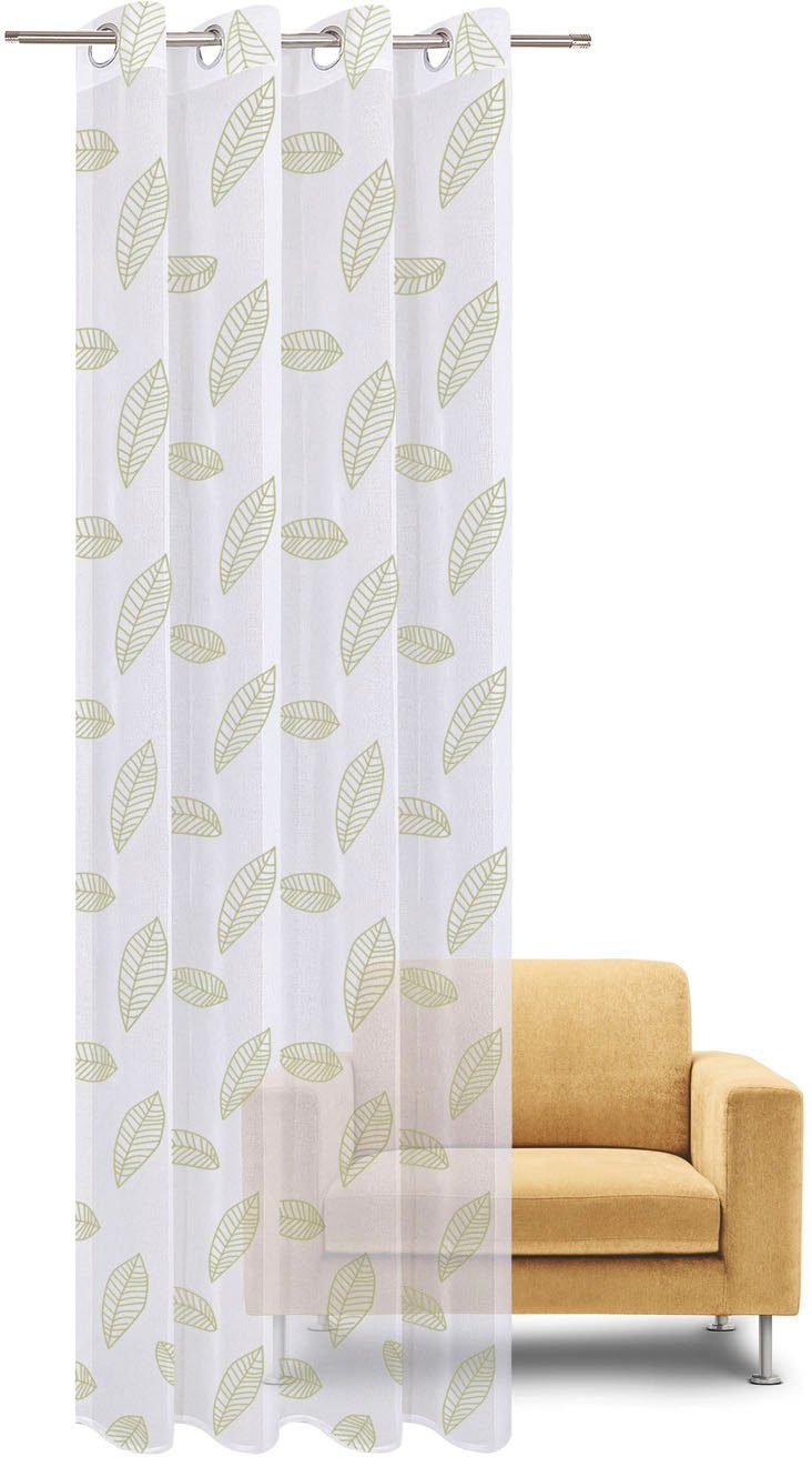 Gerster Gardine Helen (1 St), Ösen, transparent, Wirkware, Ösenschal bestickt mit Blättern