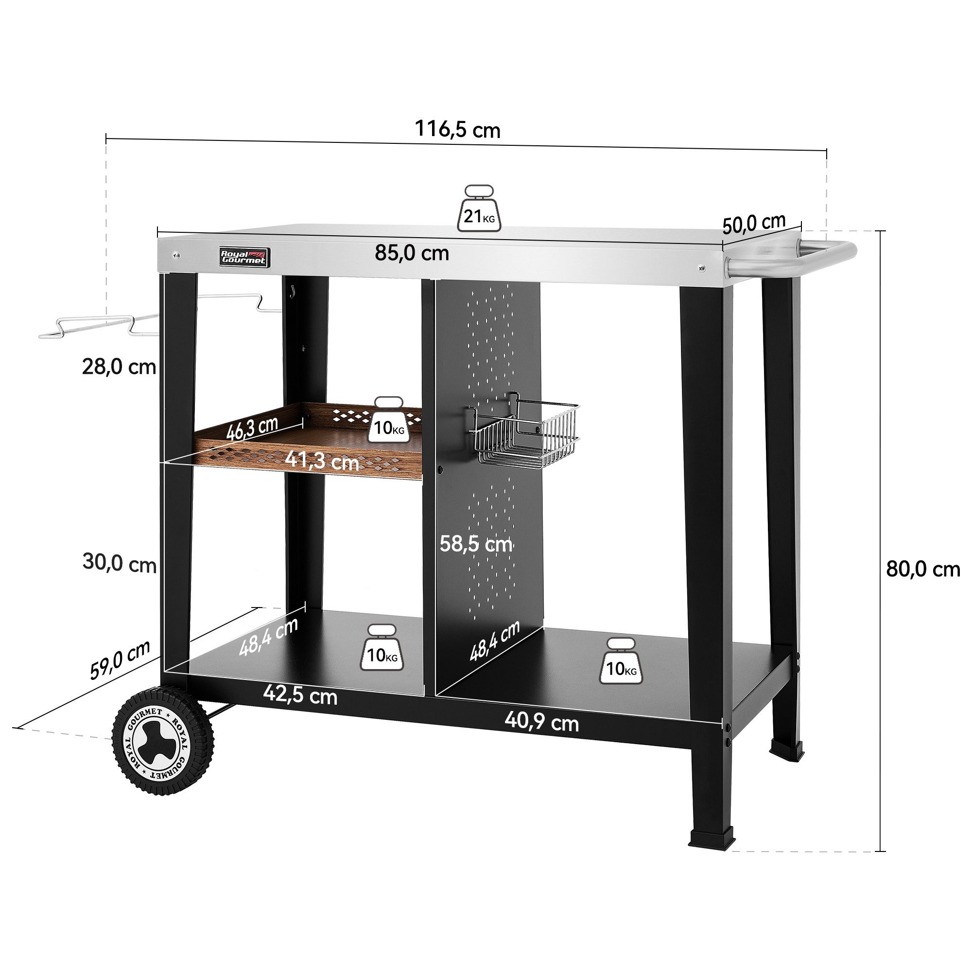 Royal Gourmet Grillablagetisch Grilltisch mit 85x50 cm Edelstahlplatte, 3-E günstig online kaufen